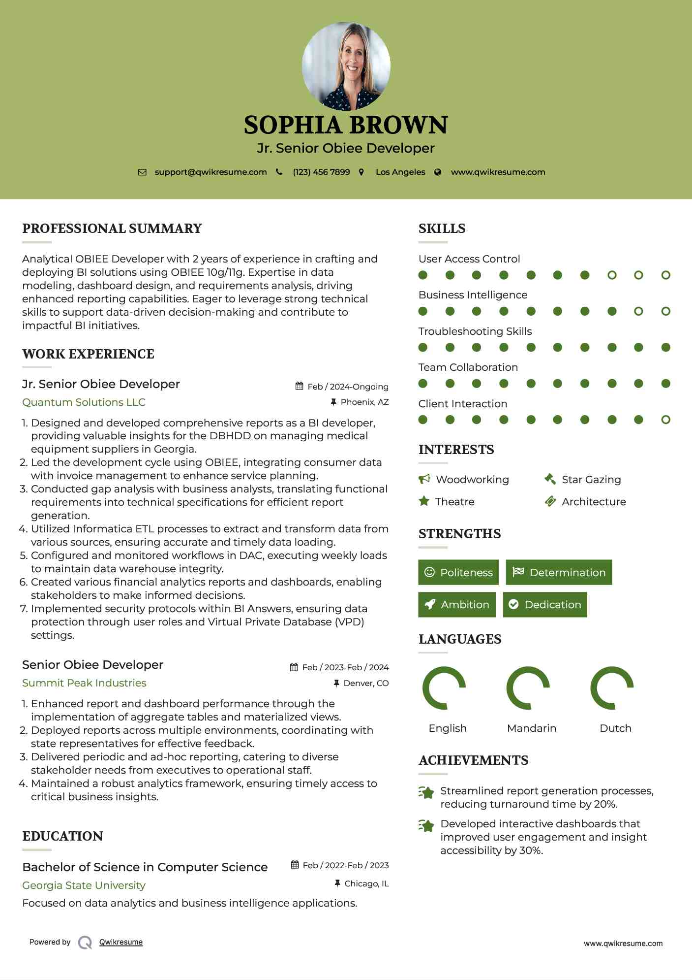 Jr. Senior Obiee Developer Resume Format