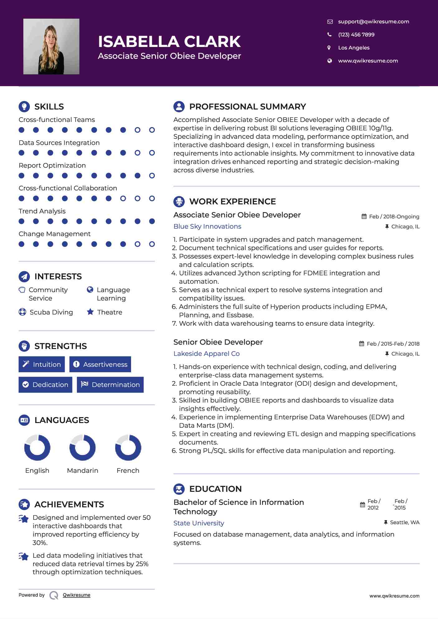 Associate Senior Obiee Developer Resume Sample