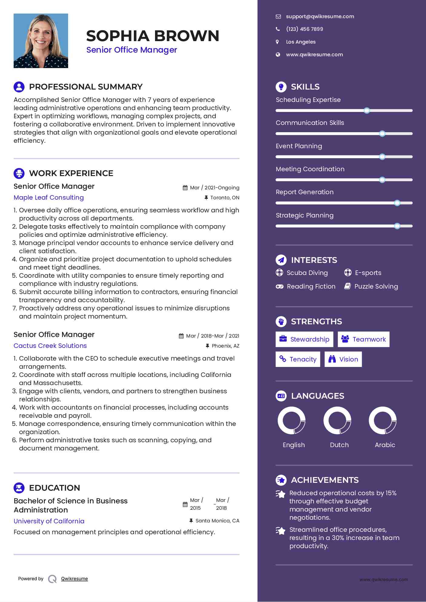 Senior Office Manager Resume Example