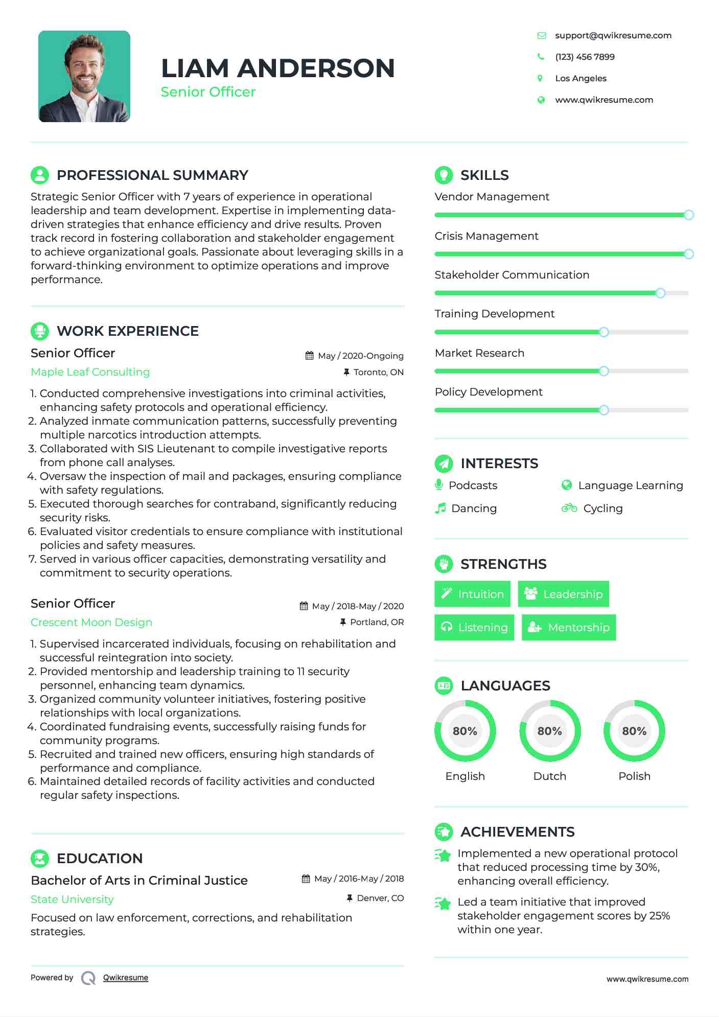 Senior Officer Resume Template