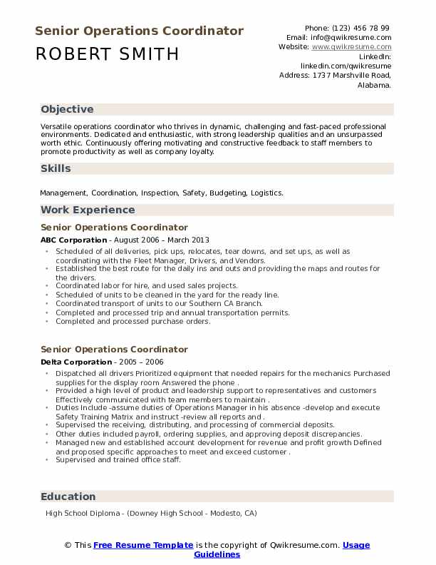 Senior Operations Coordinator Resume Samples QwikResume