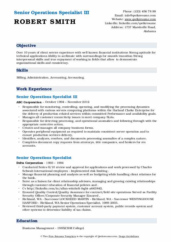 Senior Operations Specialist Resume - Senior Operations Specialist 1589900896 Pdf 