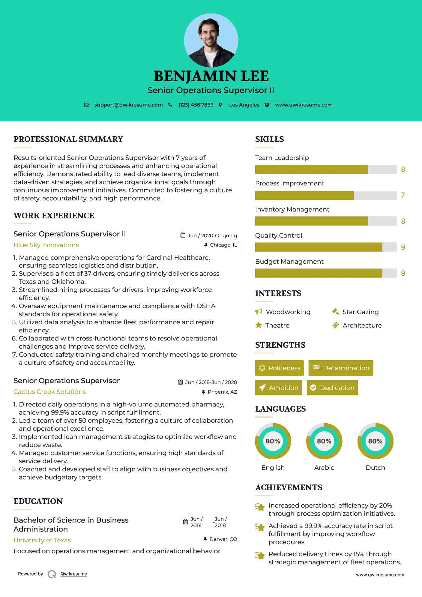 Senior Operations Supervisor II Resume Format