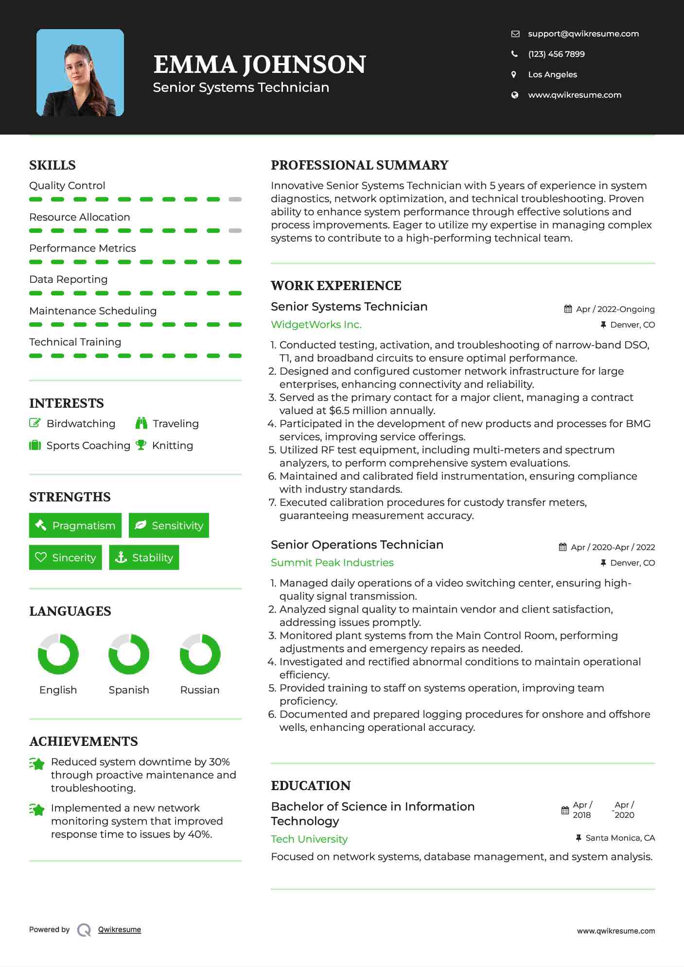 Senior Systems Technician Resume Template