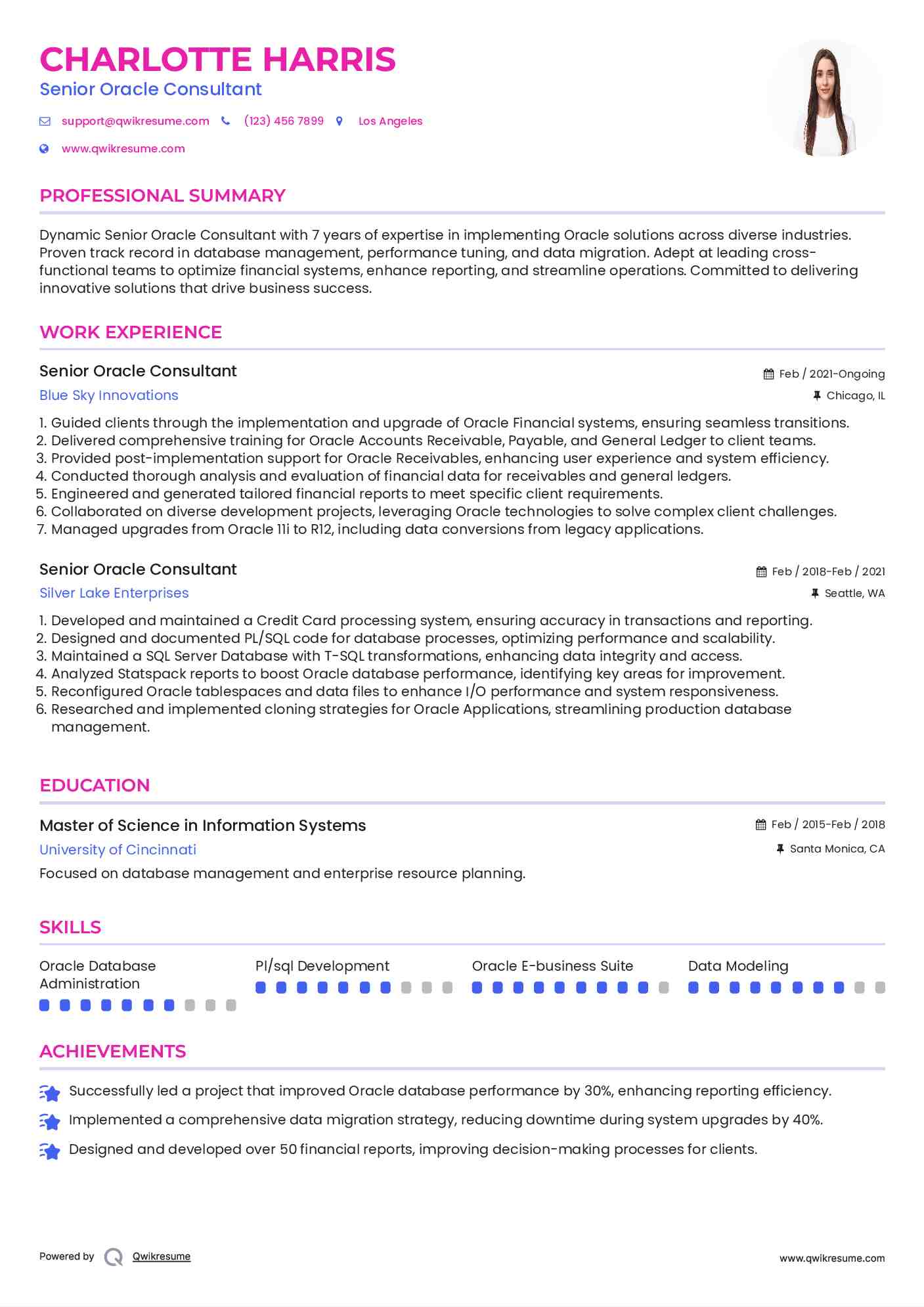 Senior Oracle Consultant Resume Example