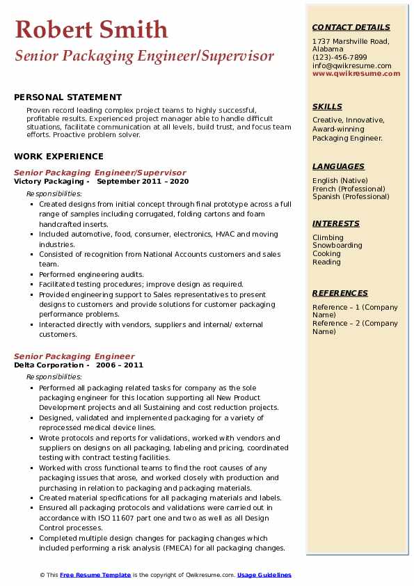 Senior Packaging Engineer Resume Samples QwikResume