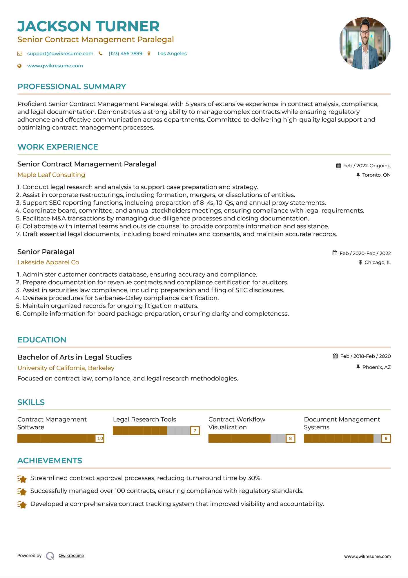 Senior Contract Management Paralegal Resume Template