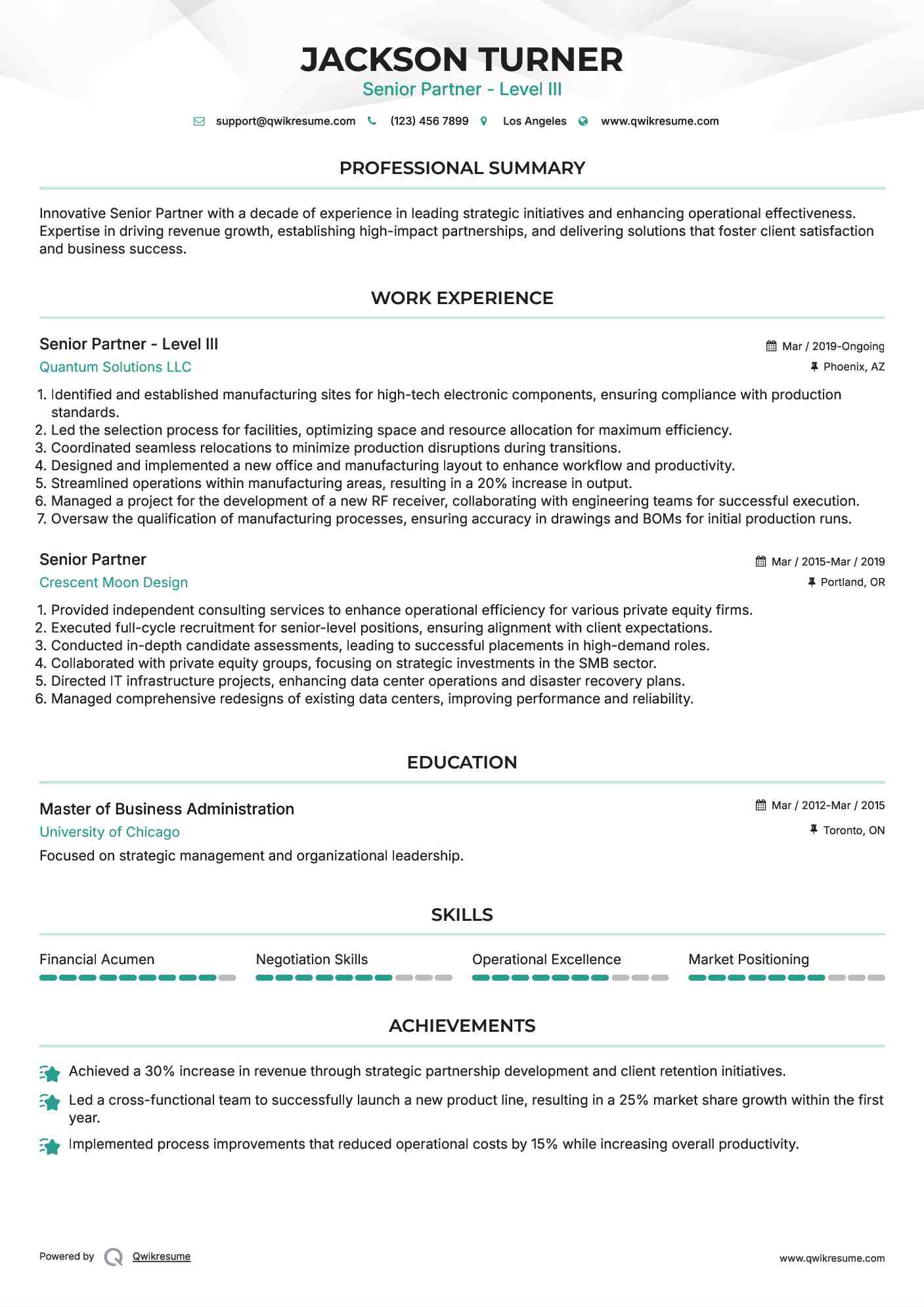 Senior Partner - Level III Resume Template
