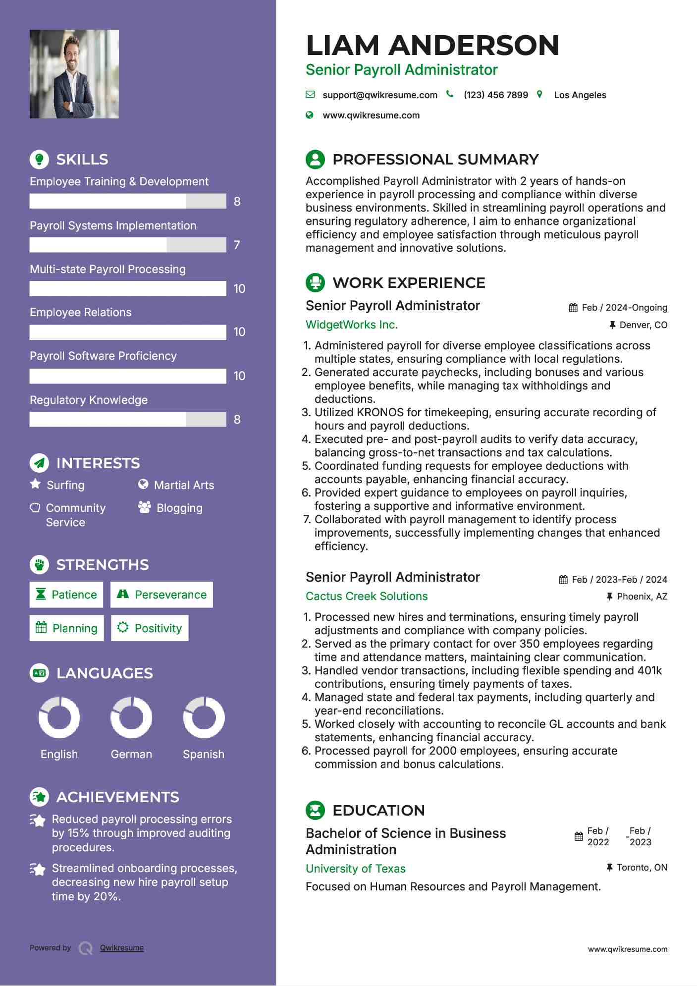 Senior Payroll Administrator Resume Format