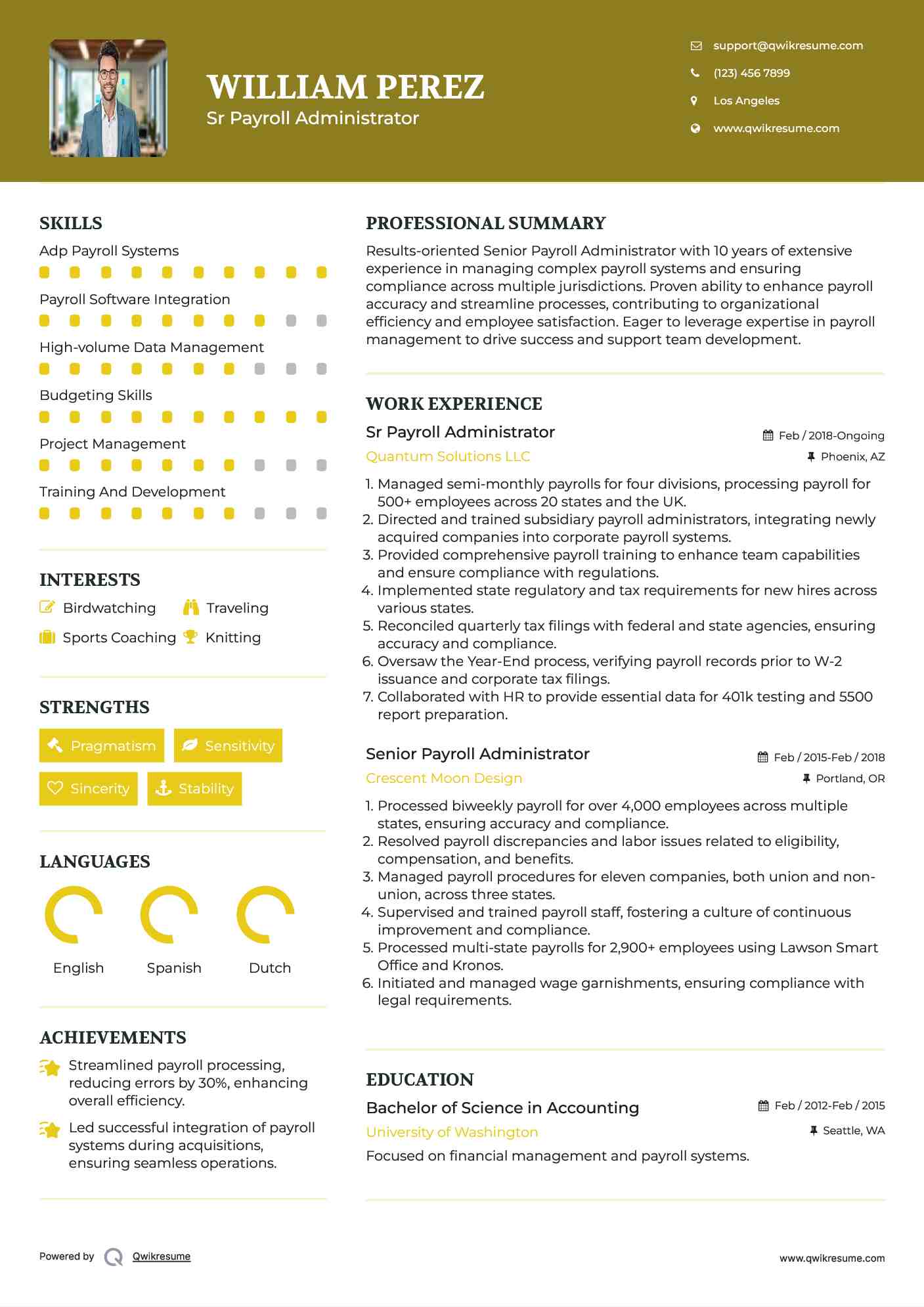 Sr Payroll Administrator Resume Format