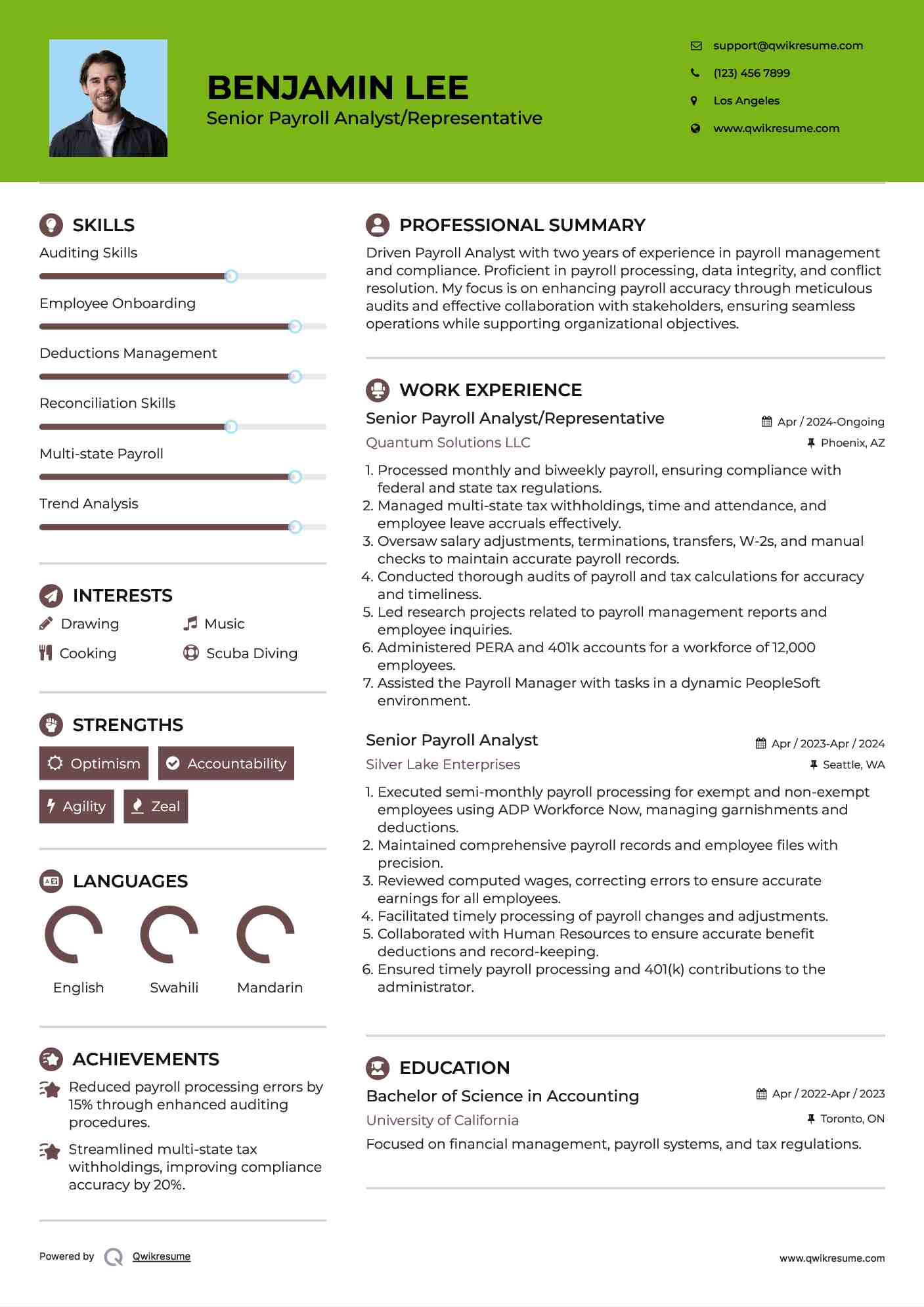 Senior Payroll Analyst/Representative Resume Format