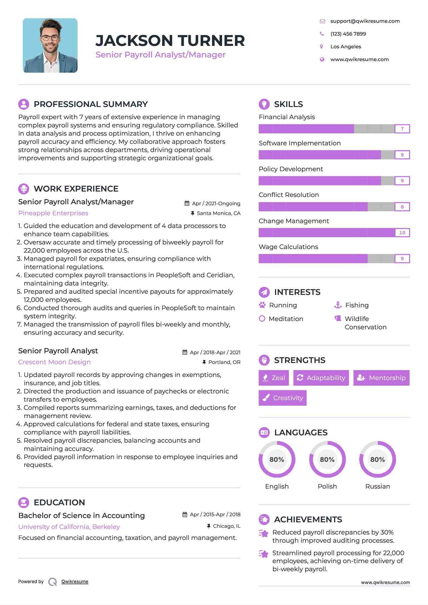 Senior Payroll Analyst/Manager Resume Format