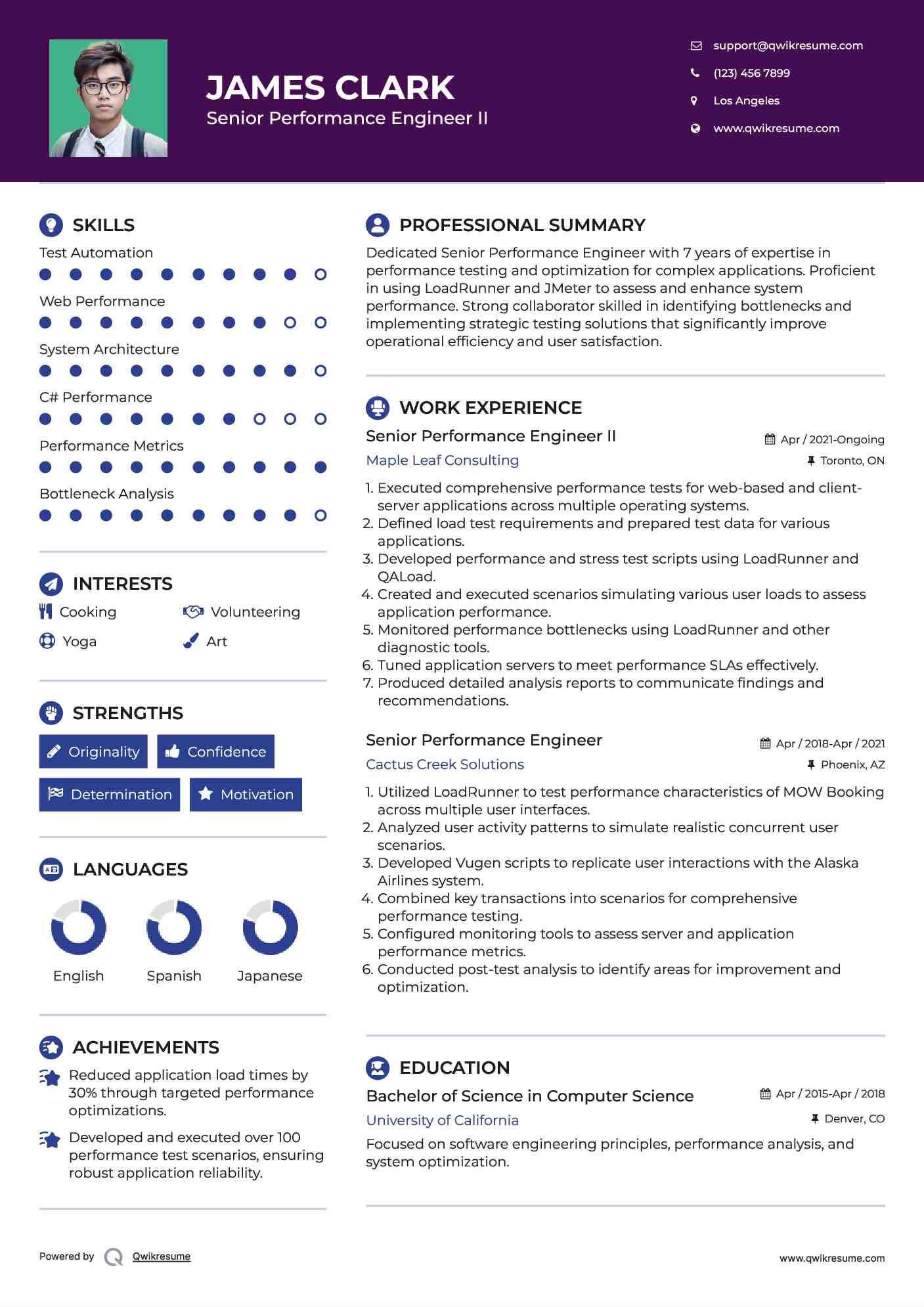 Senior Performance Engineer II Resume Sample