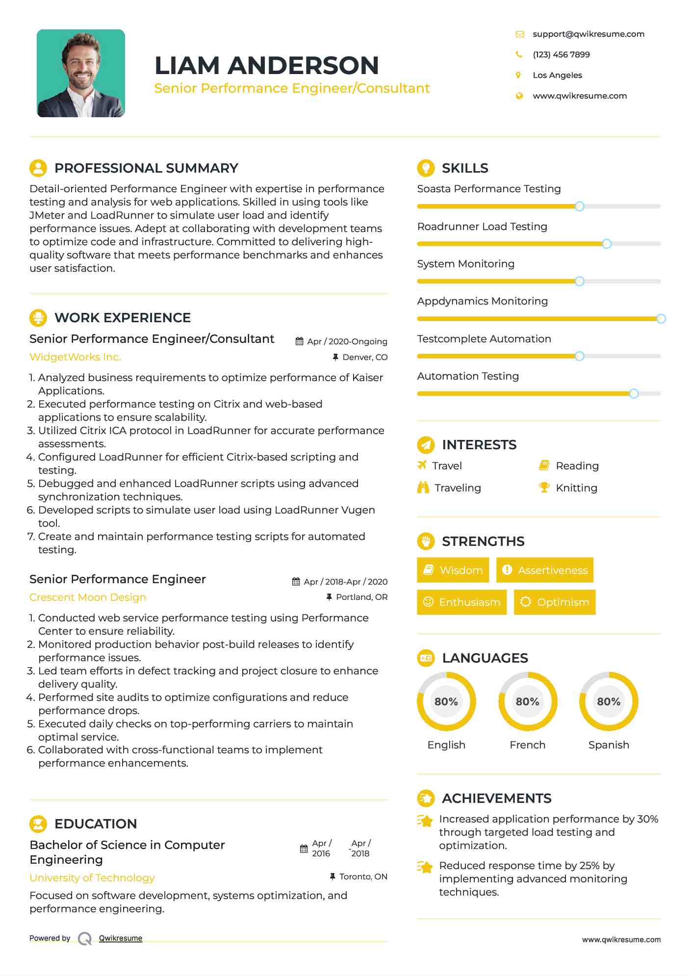 Senior Performance Engineer/Consultant Resume Template