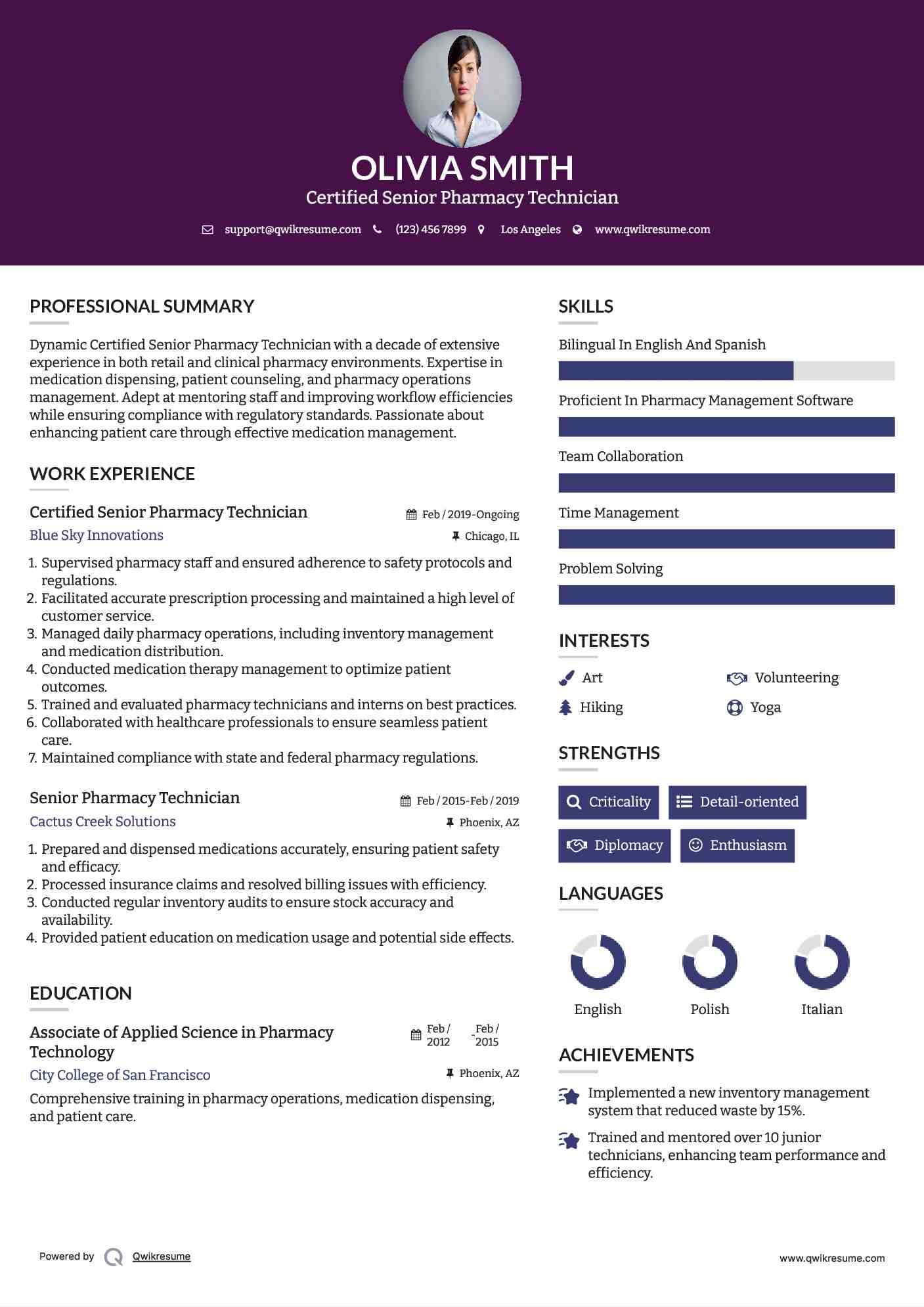 Certified Senior Pharmacy Technician Resume Format