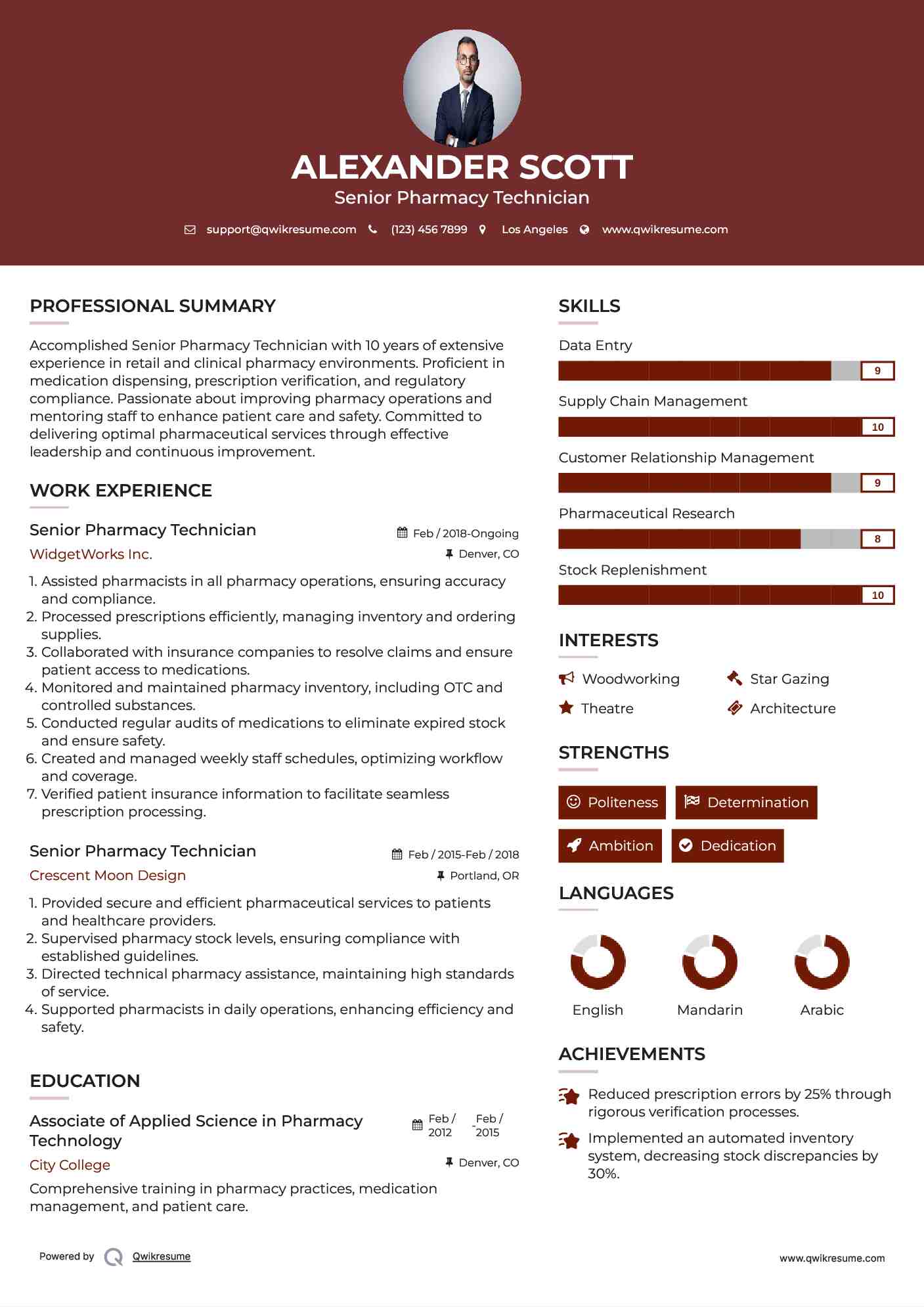 Senior Pharmacy Technician Resume Example