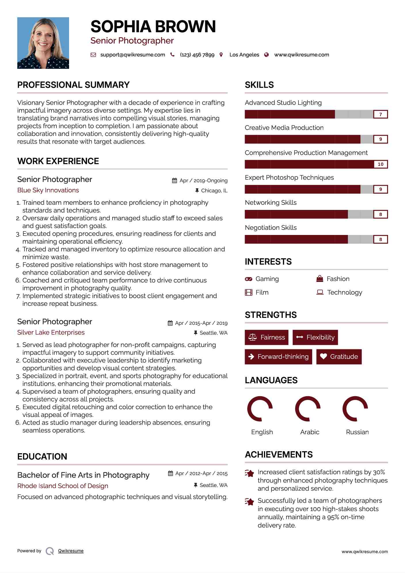 Senior Photographer Resume Example