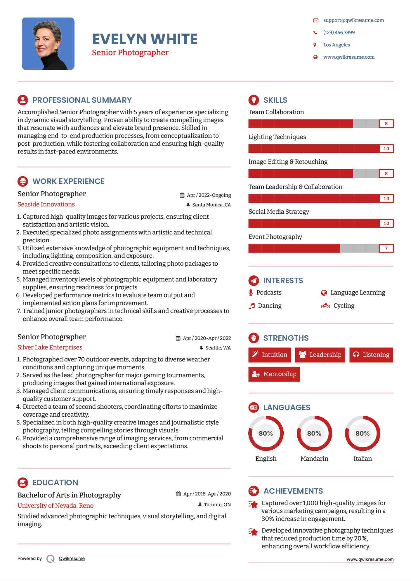 Senior Photographer Resume Format