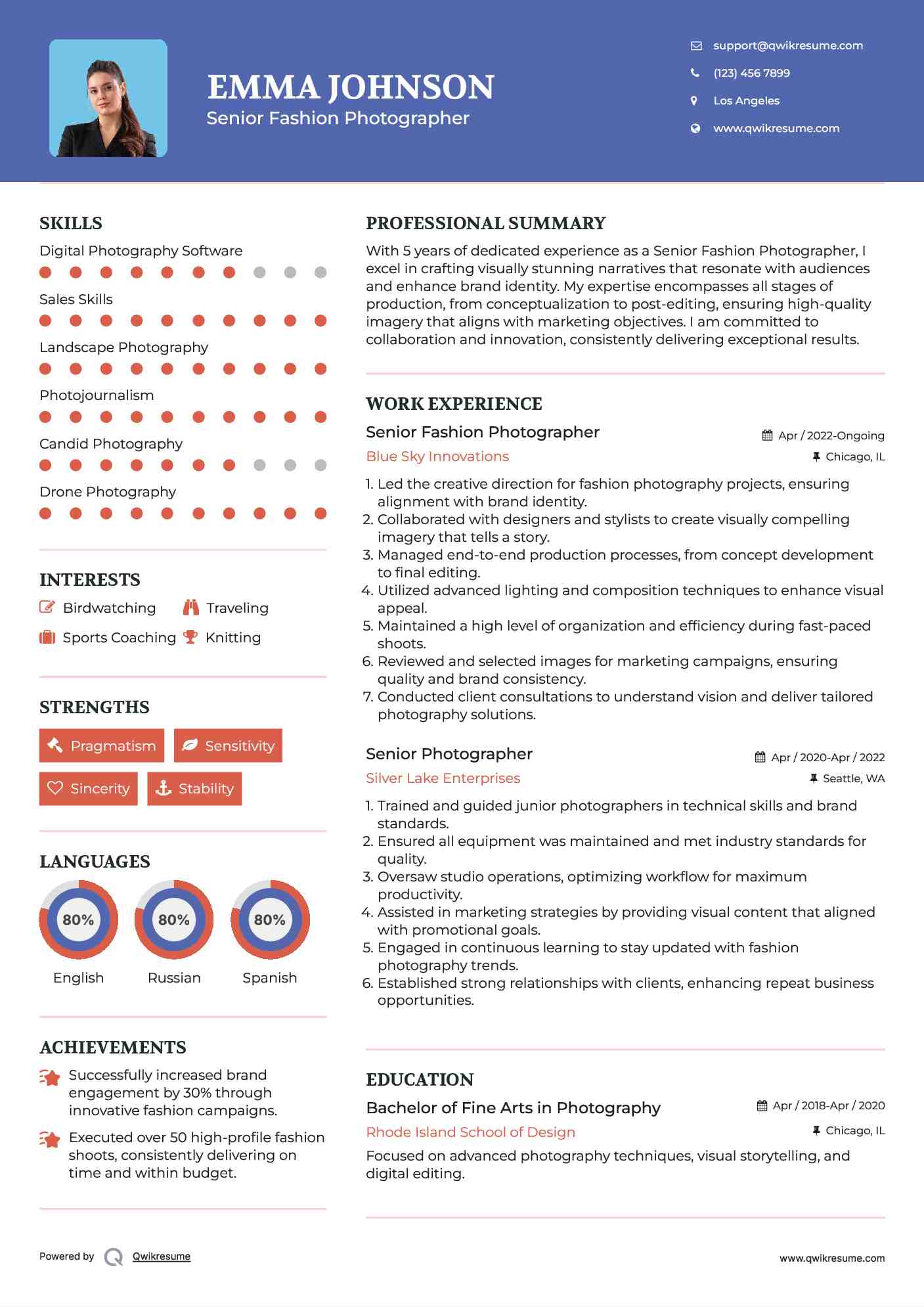 Senior Fashion Photographer Resume Model