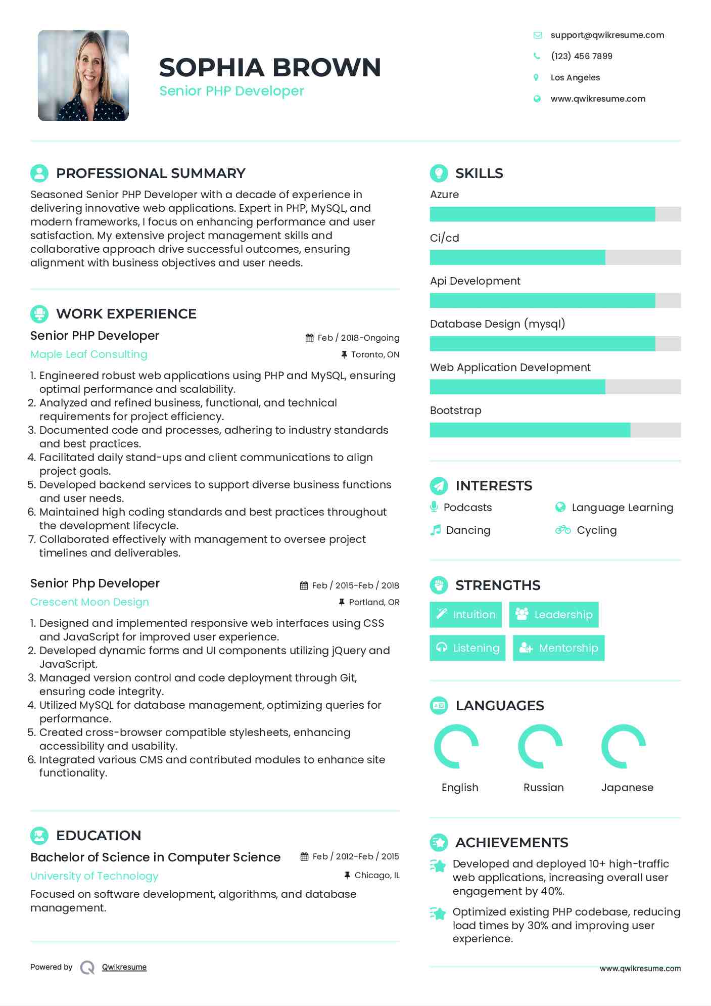 Senior PHP Developer Resume Sample