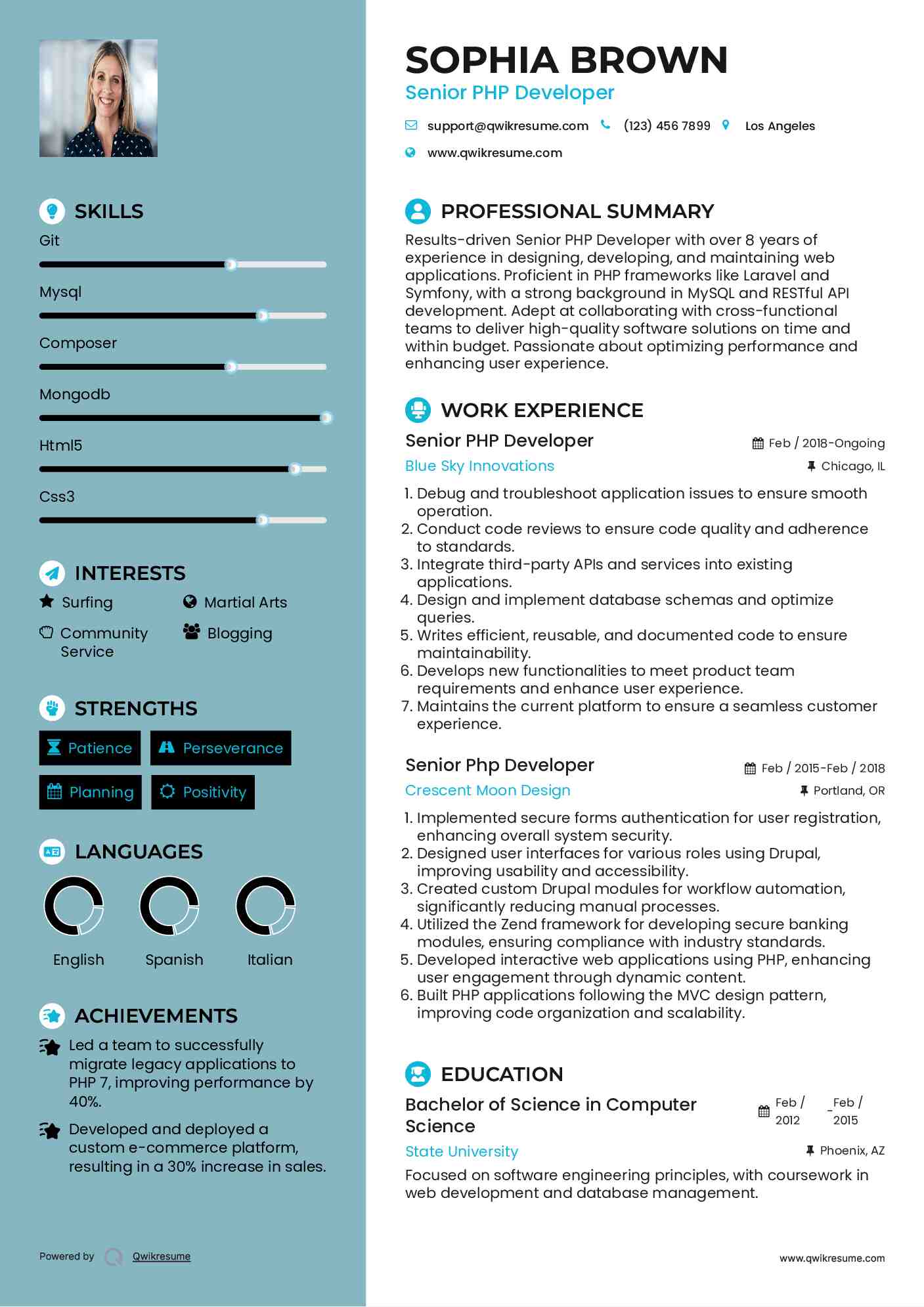 Senior PHP Developer Resume Example