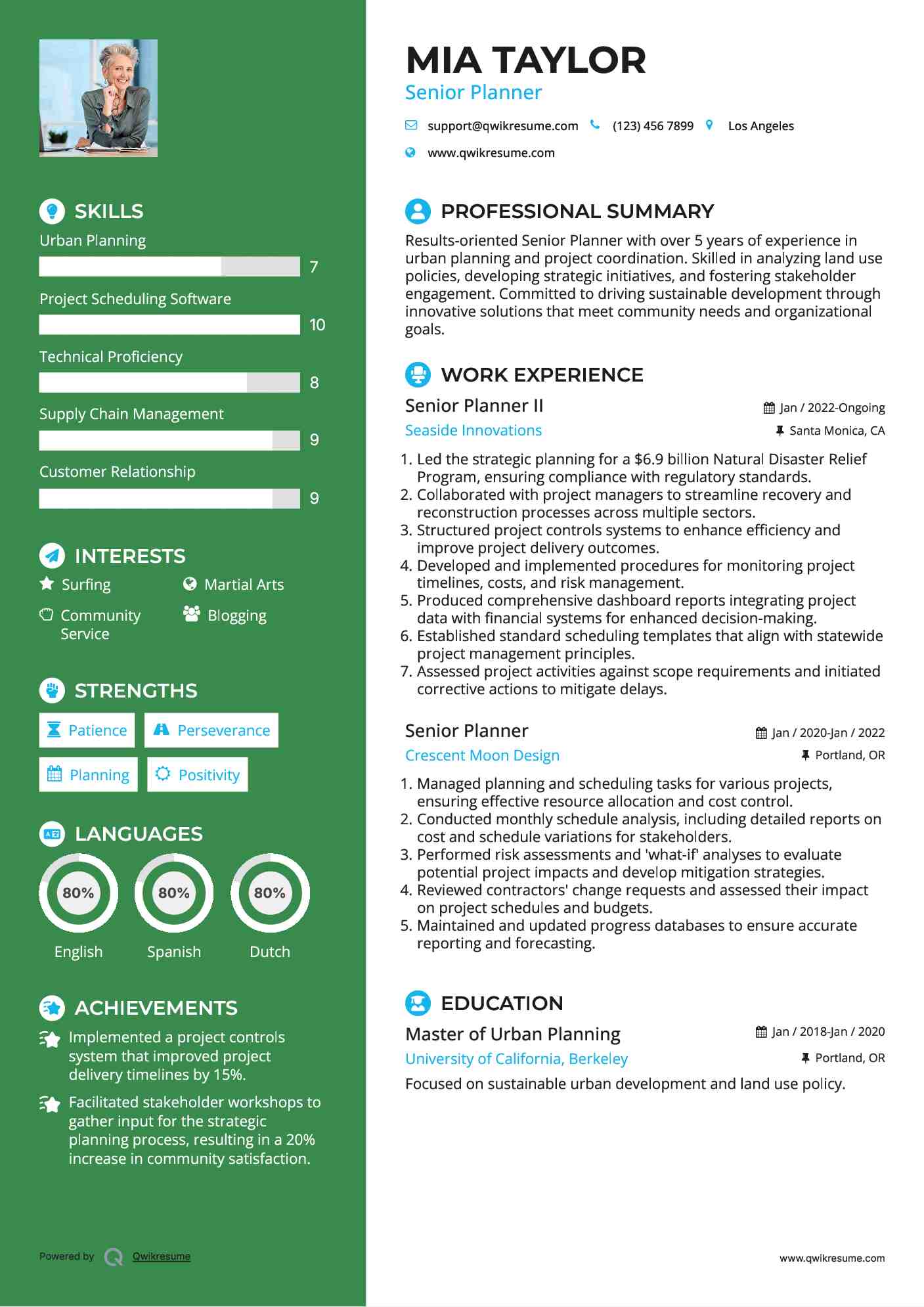 Senior Planner II Resume Template