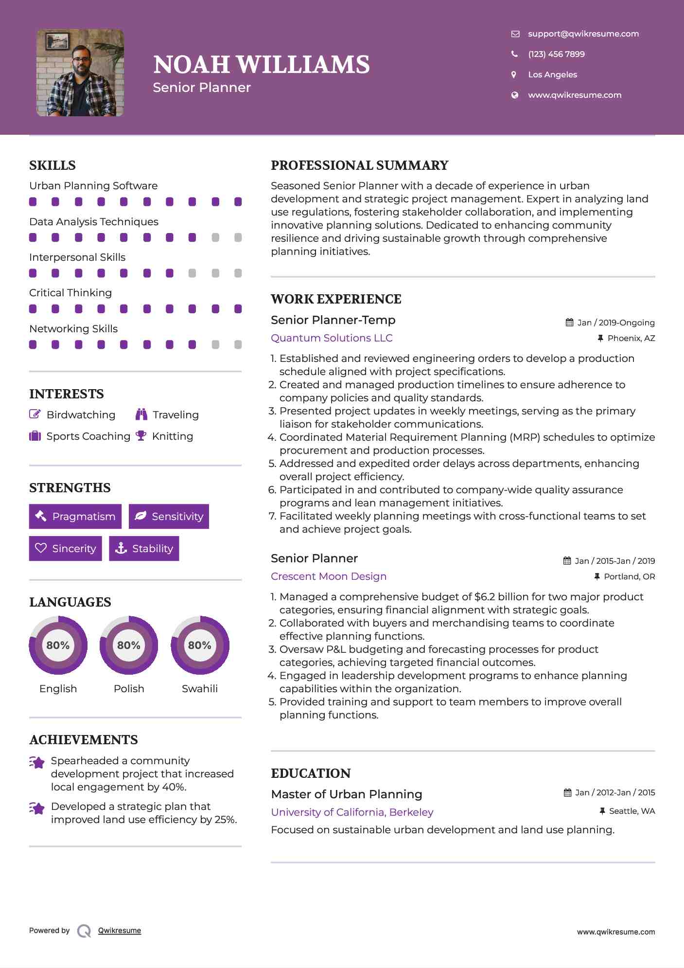 Senior Planner-Temp Resume Model