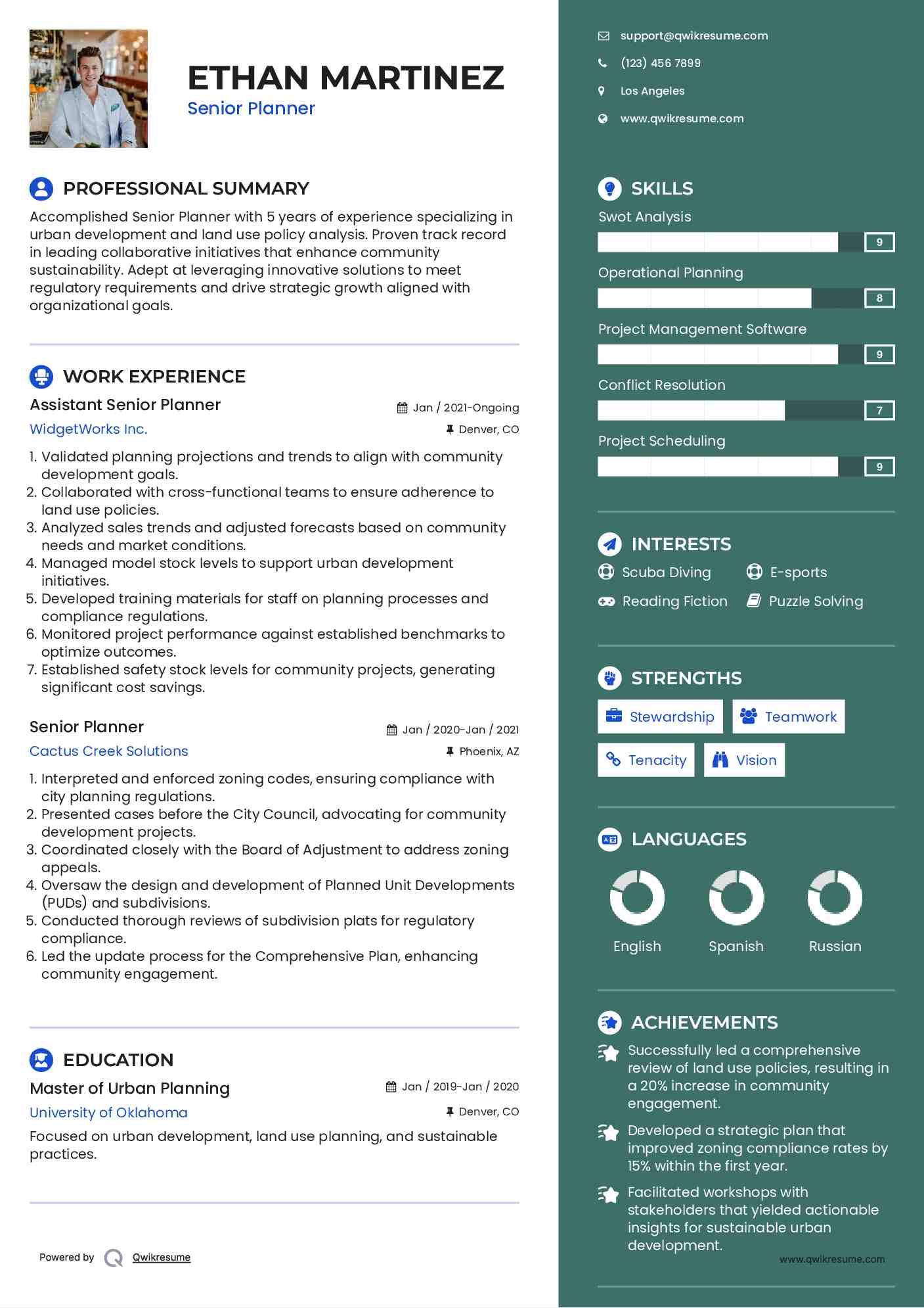 Assistant Senior Planner Resume Example