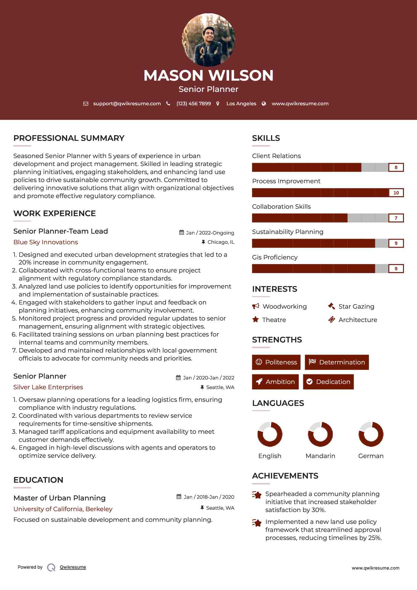 Senior Planner-Team Lead Resume Format