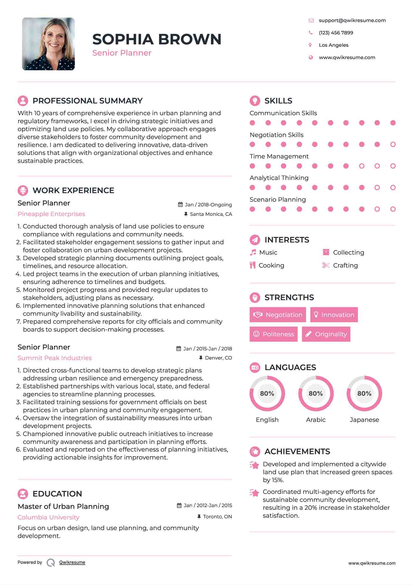 Senior Planner Resume Sample