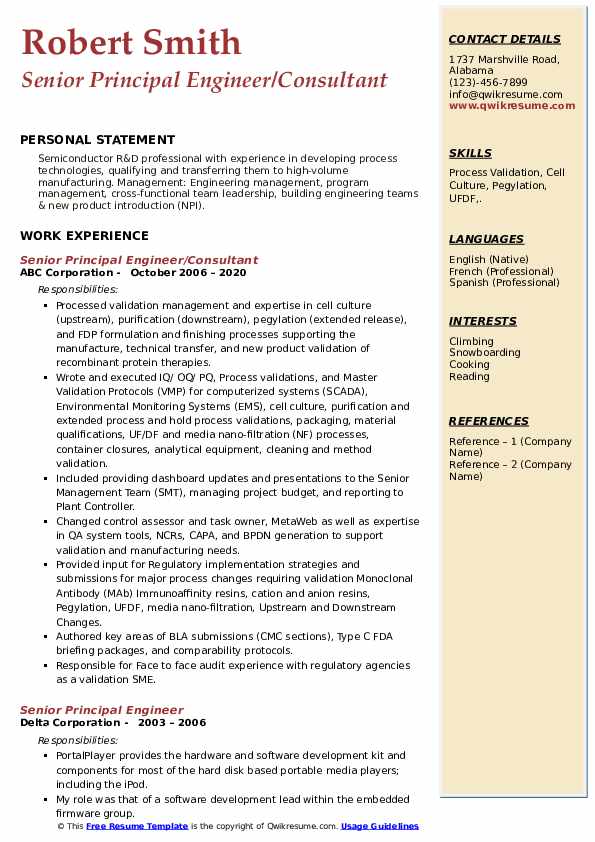 Senior Principal Engineer Resume Samples QwikResume
