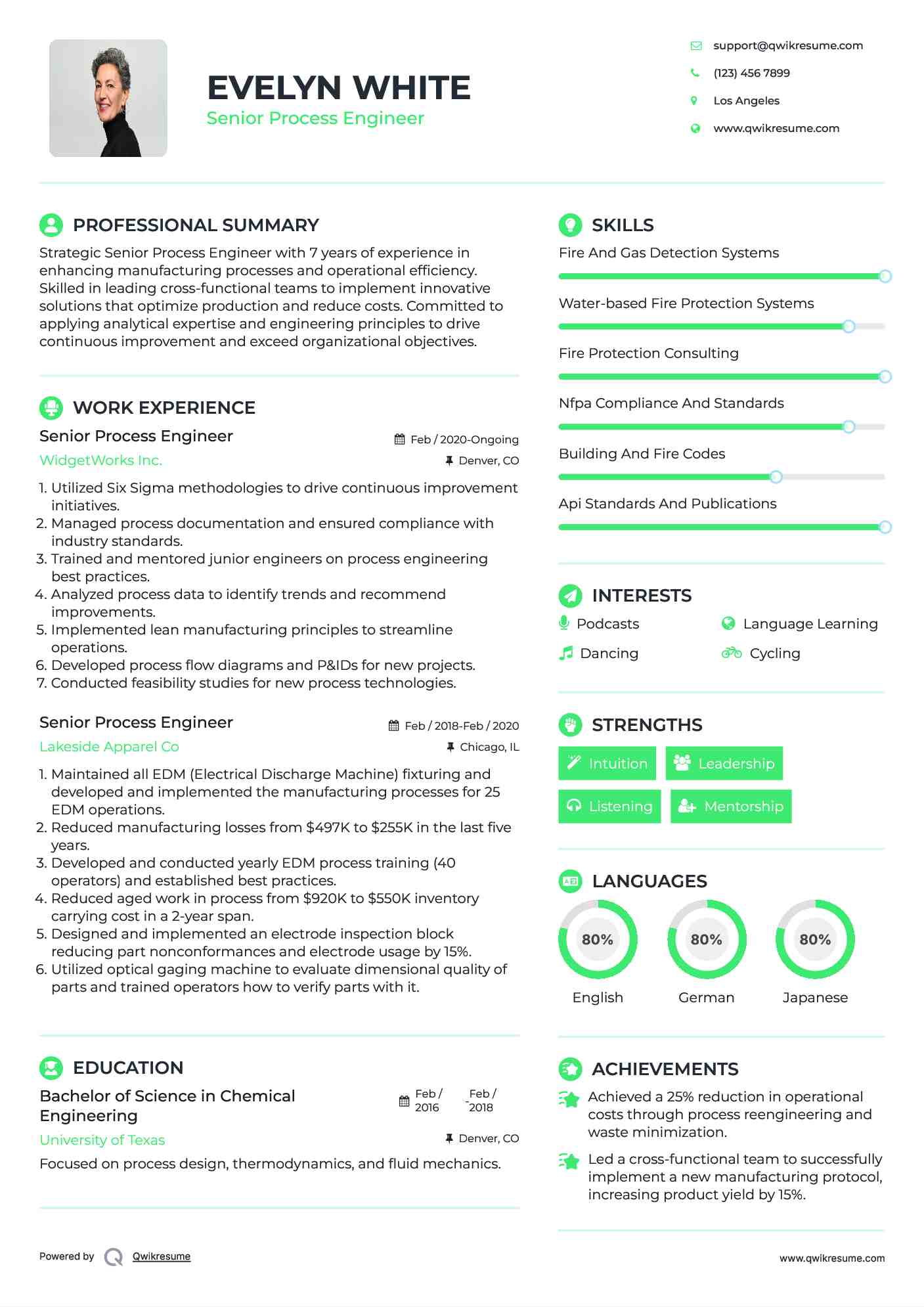 Senior Process Engineer Resume Template