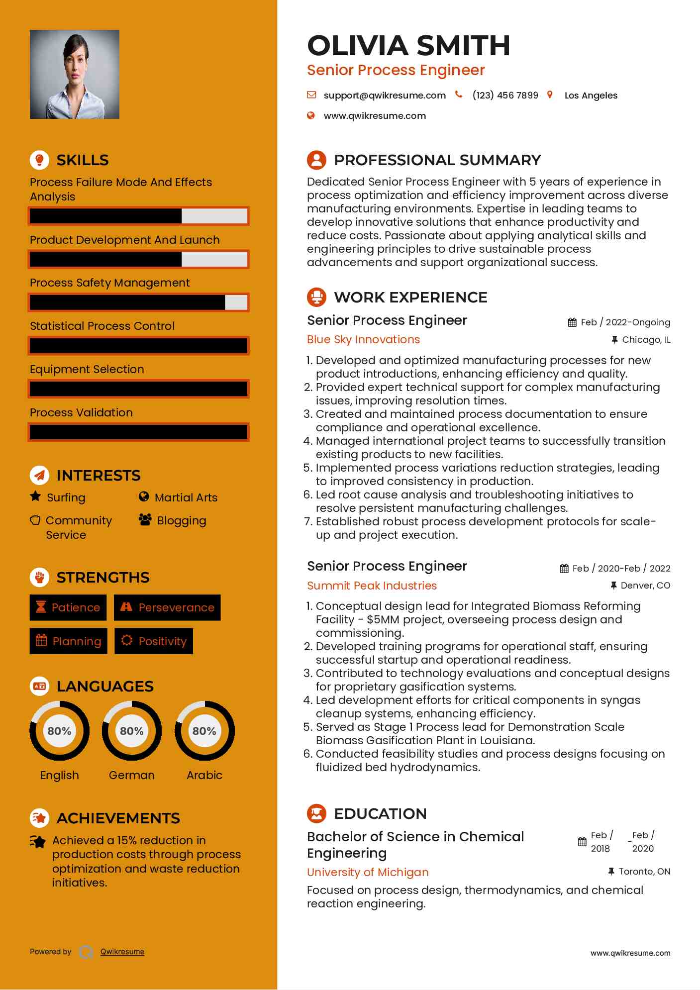 Senior Process Engineer Resume Sample