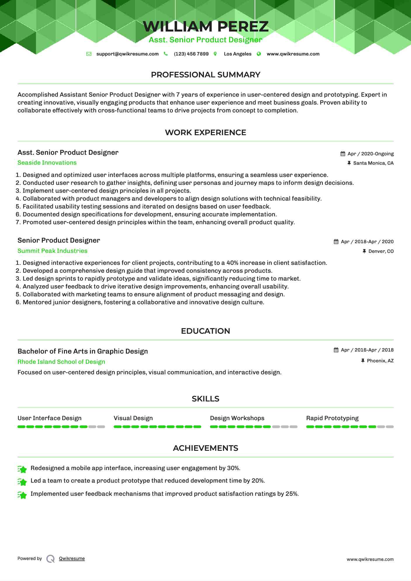 Asst. Senior Product Designer Resume Model