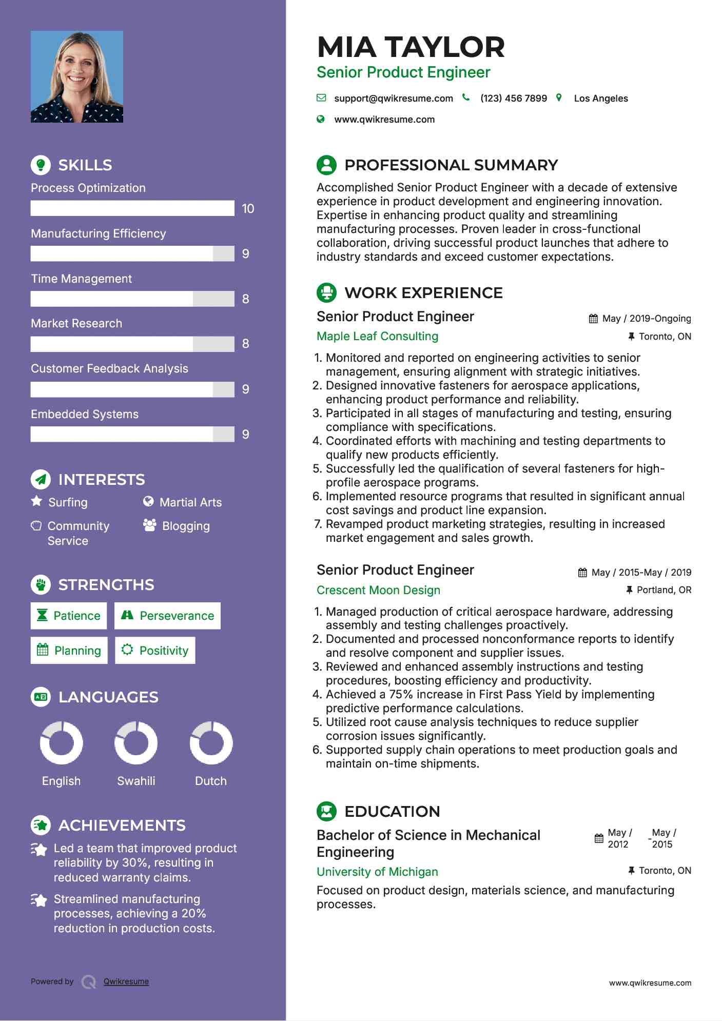 Senior Product Engineer Resume Format