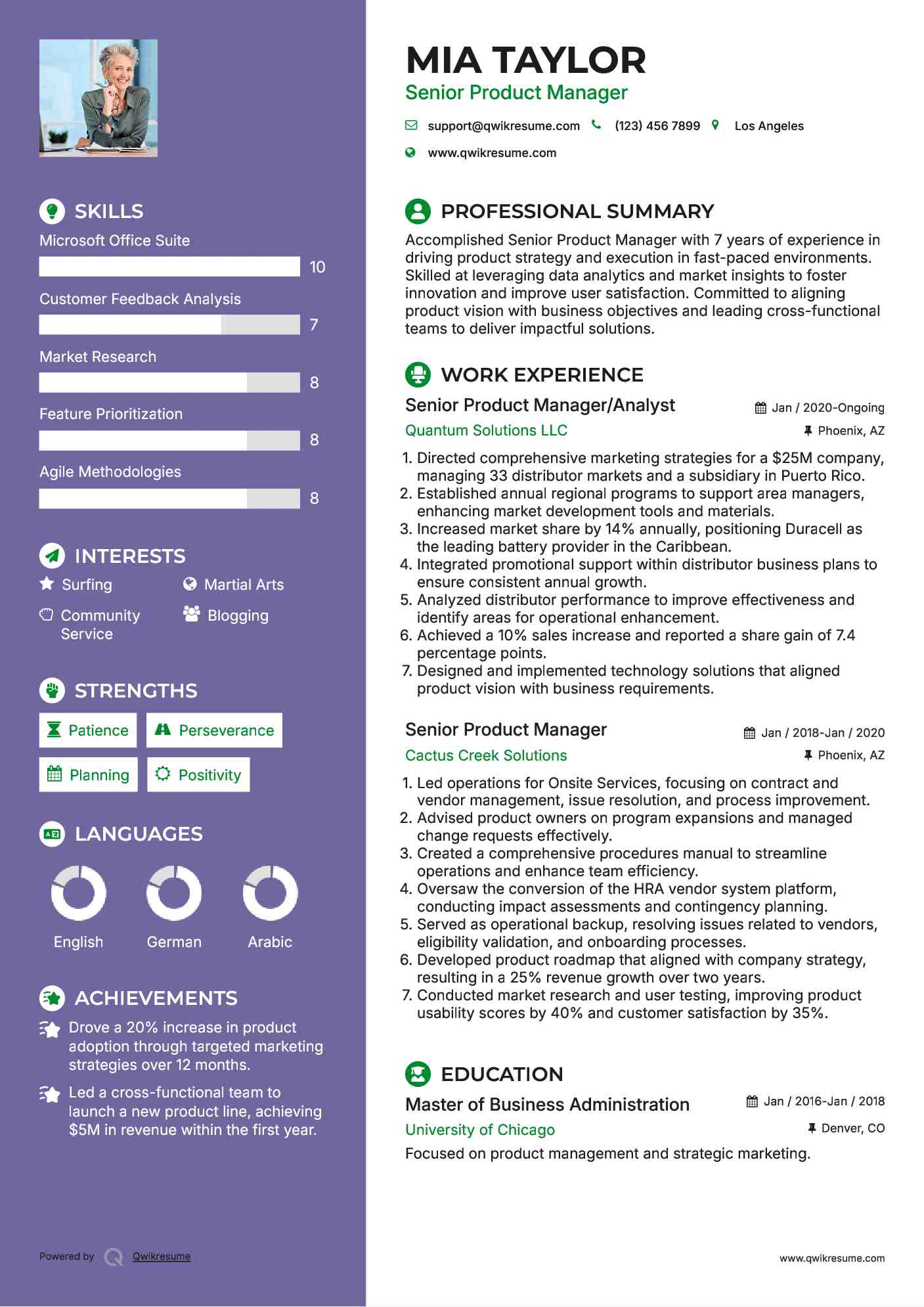 Senior Product Manager/Analyst Resume Template