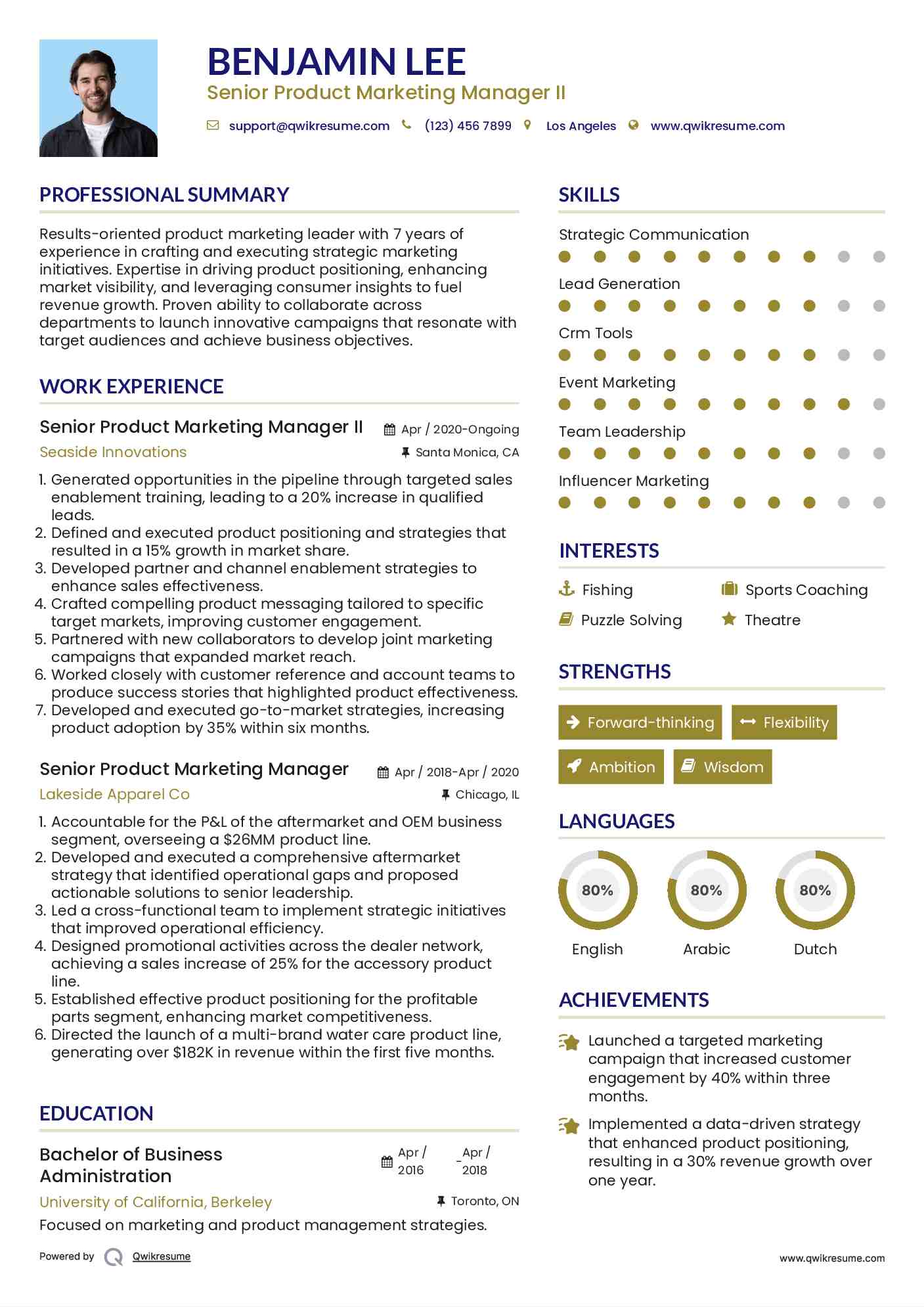 Senior Product Marketing Manager II Resume Model