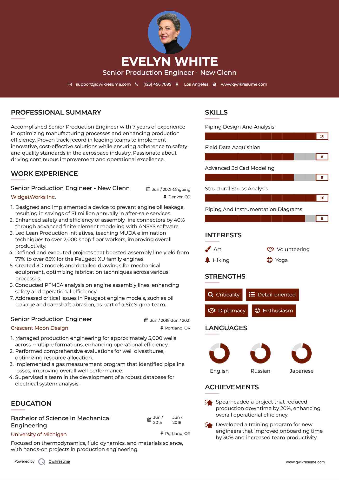 Senior Production Engineer - New Glenn Resume Sample