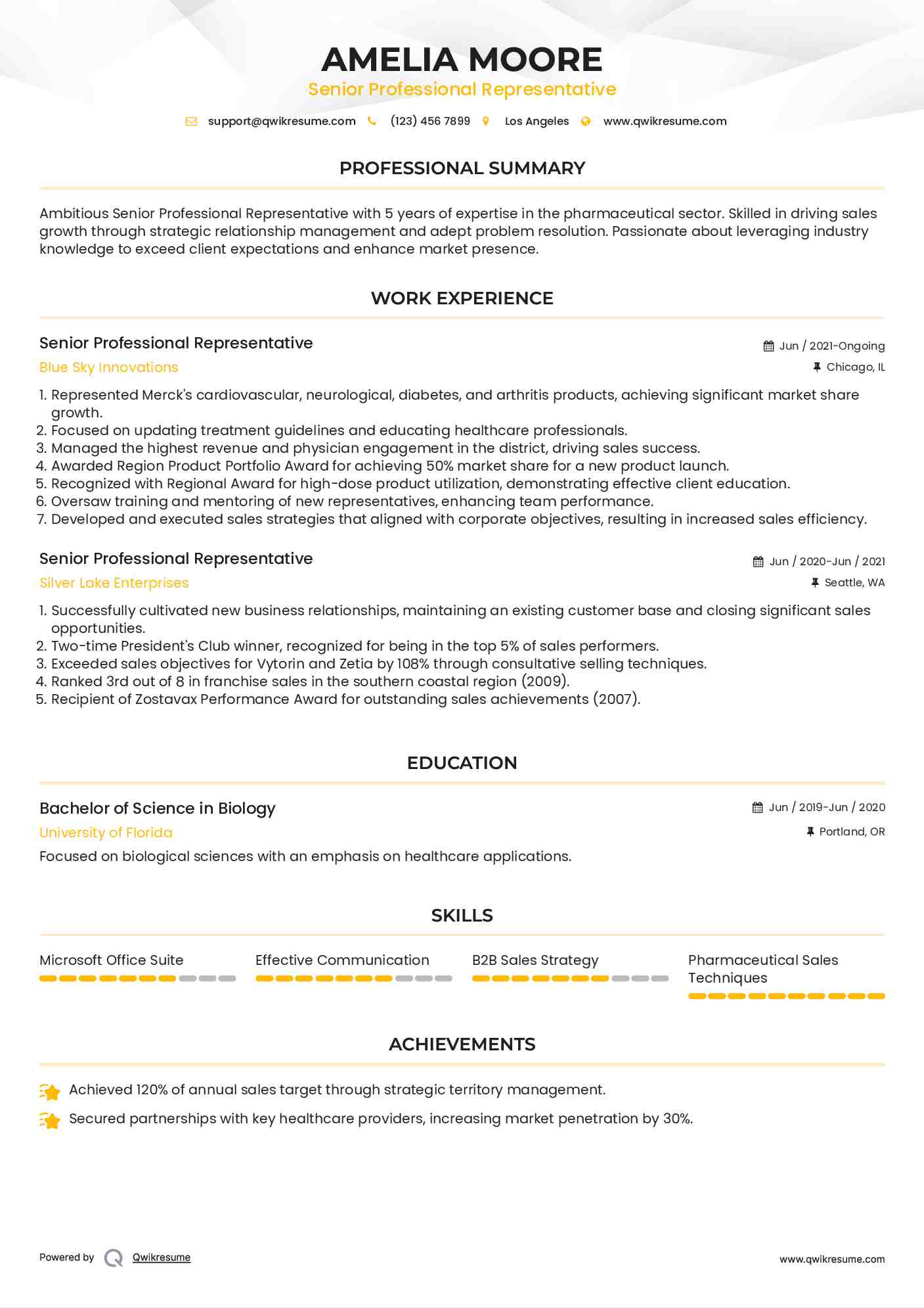Senior Professional Representative Resume Format