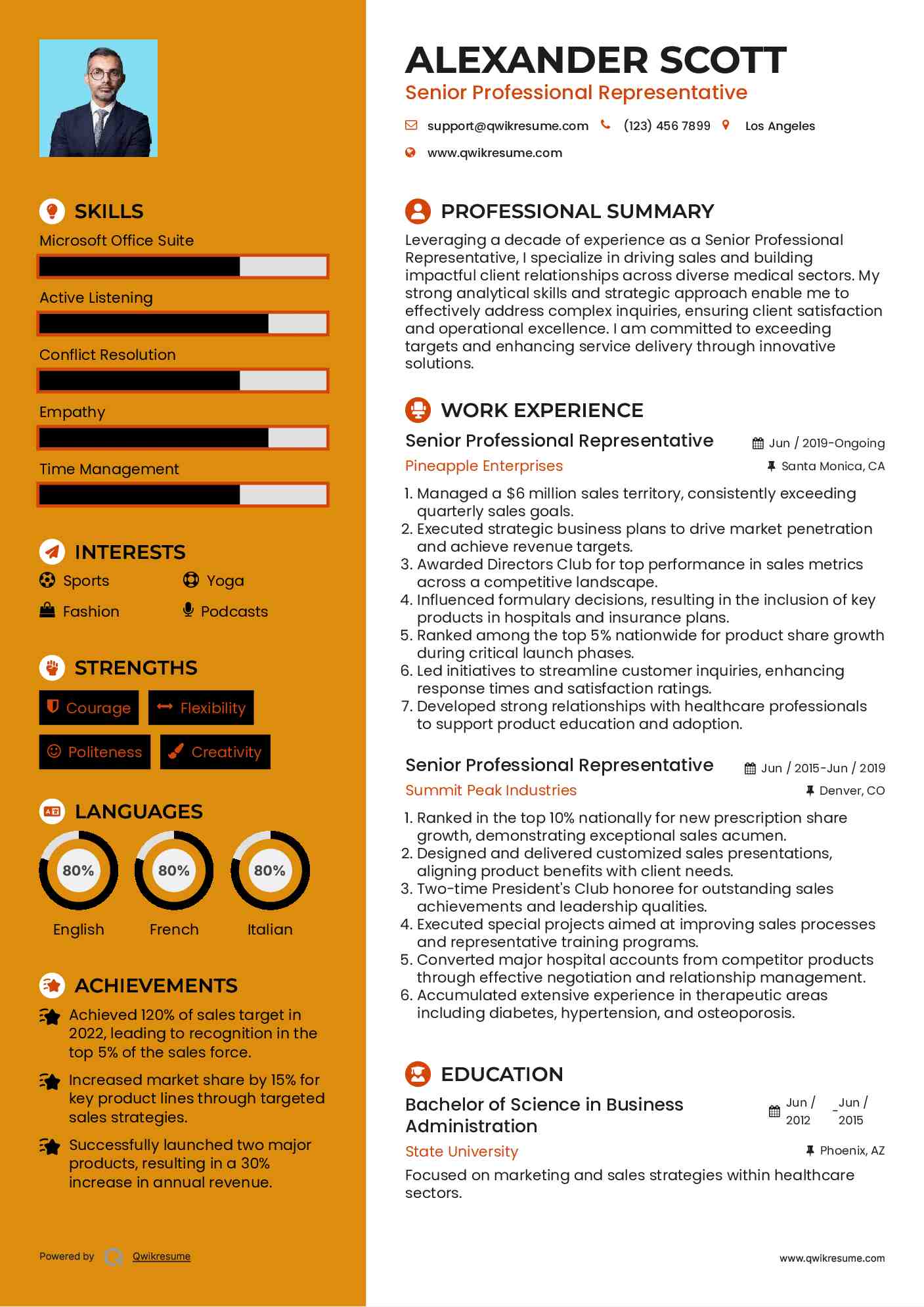 Senior Professional Representative Resume Template