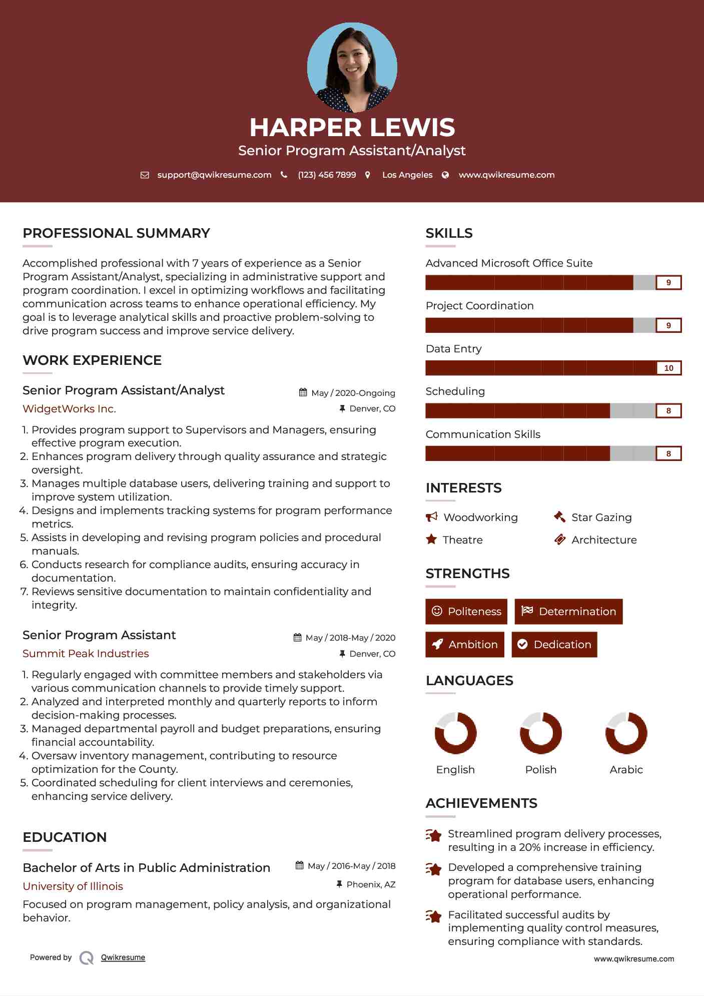 Senior Program Assistant/Analyst Resume Format