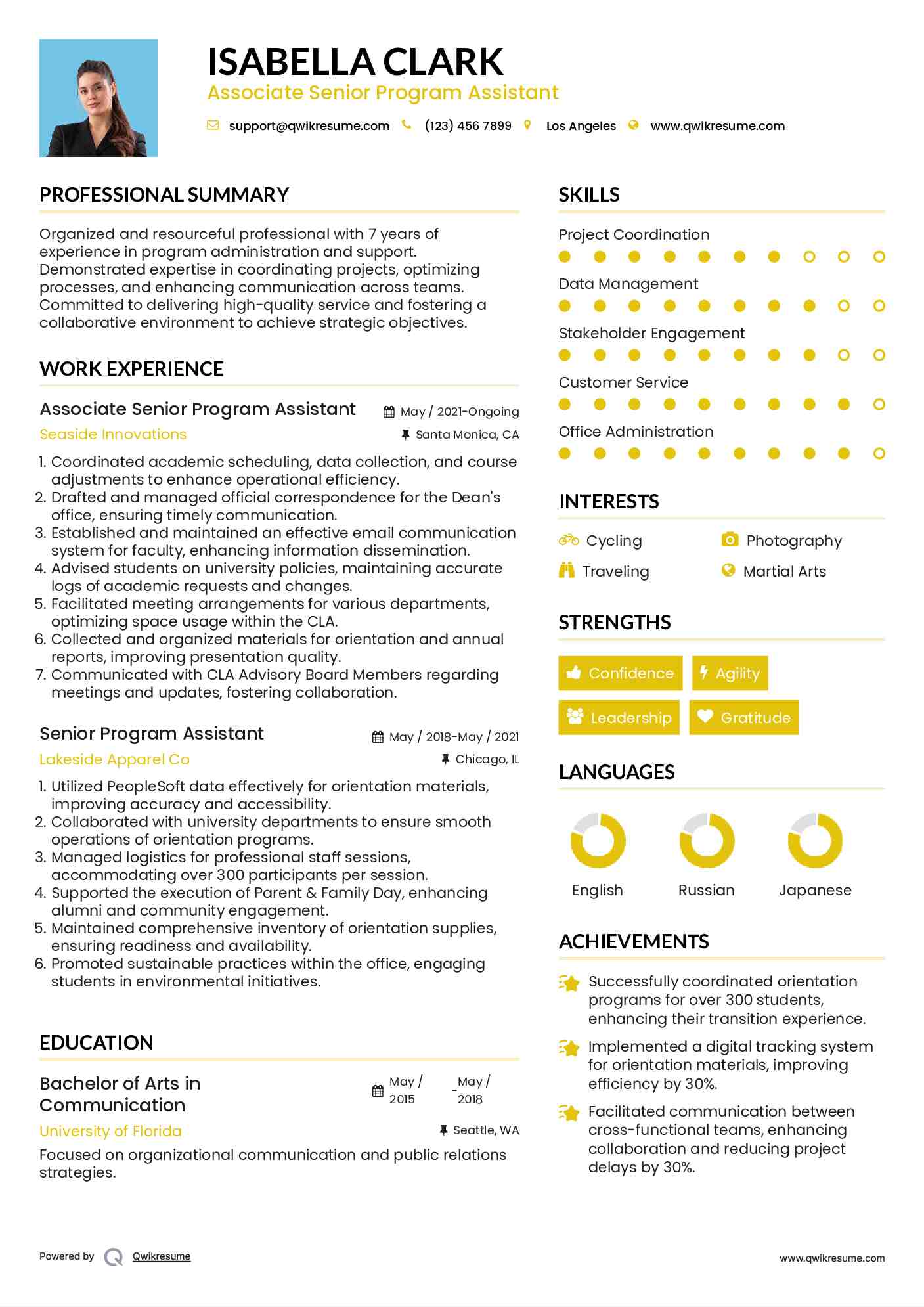 Associate Senior Program Assistant Resume Example