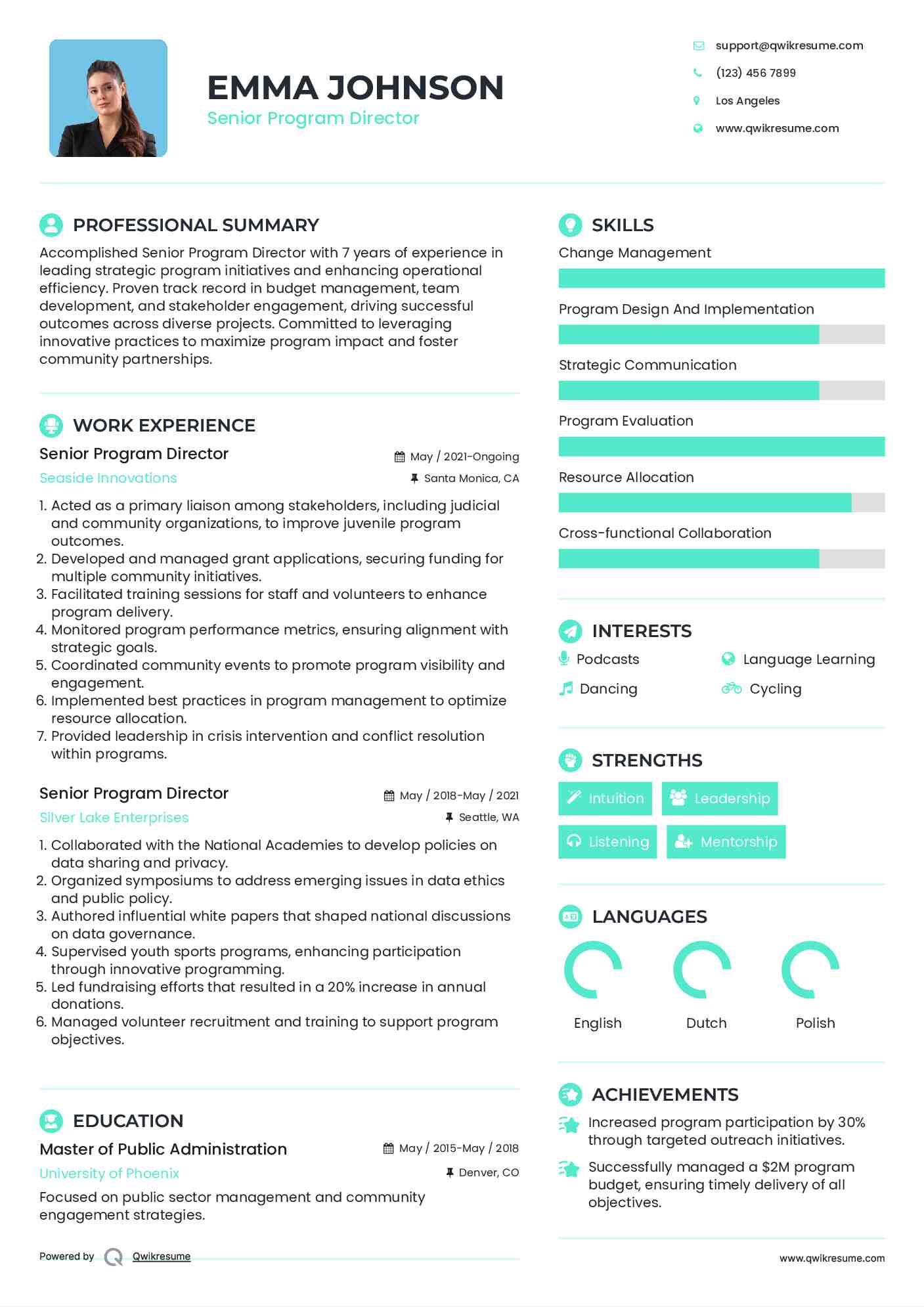 Senior Program Director Resume Sample