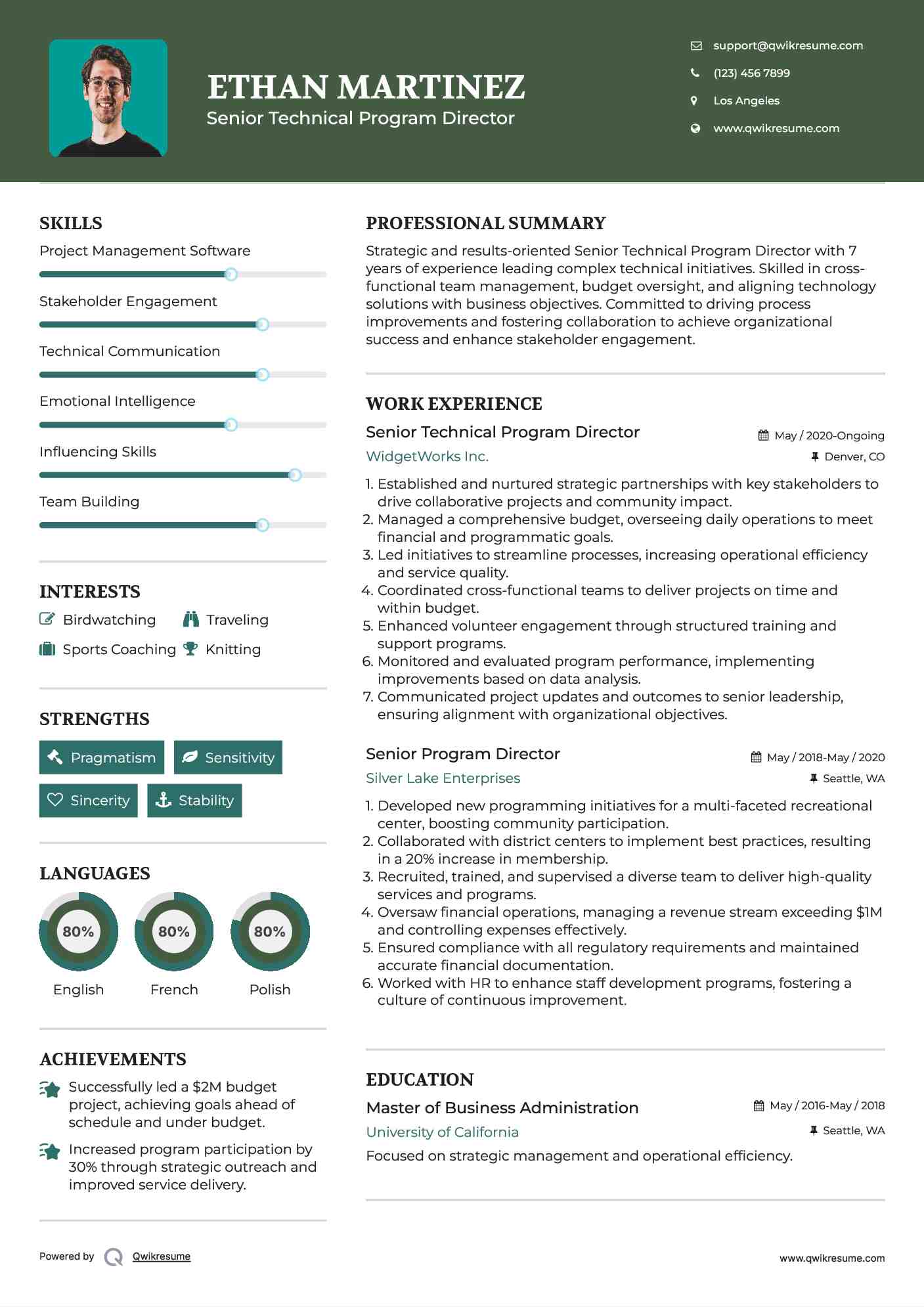 Senior Technical Program Director  Resume Model