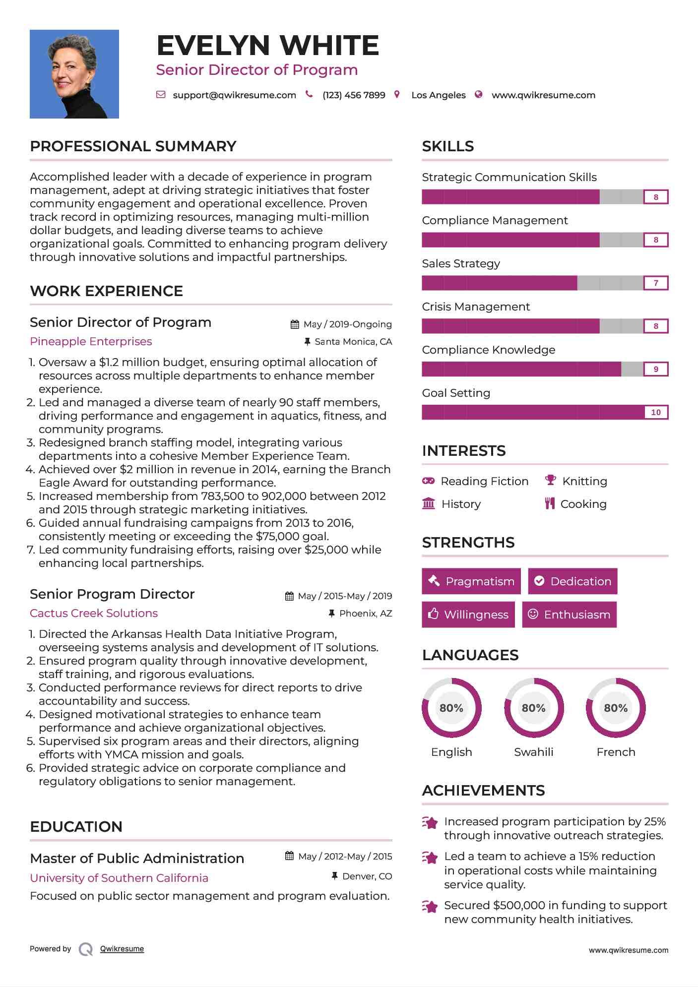 Senior Director of Program Resume Template