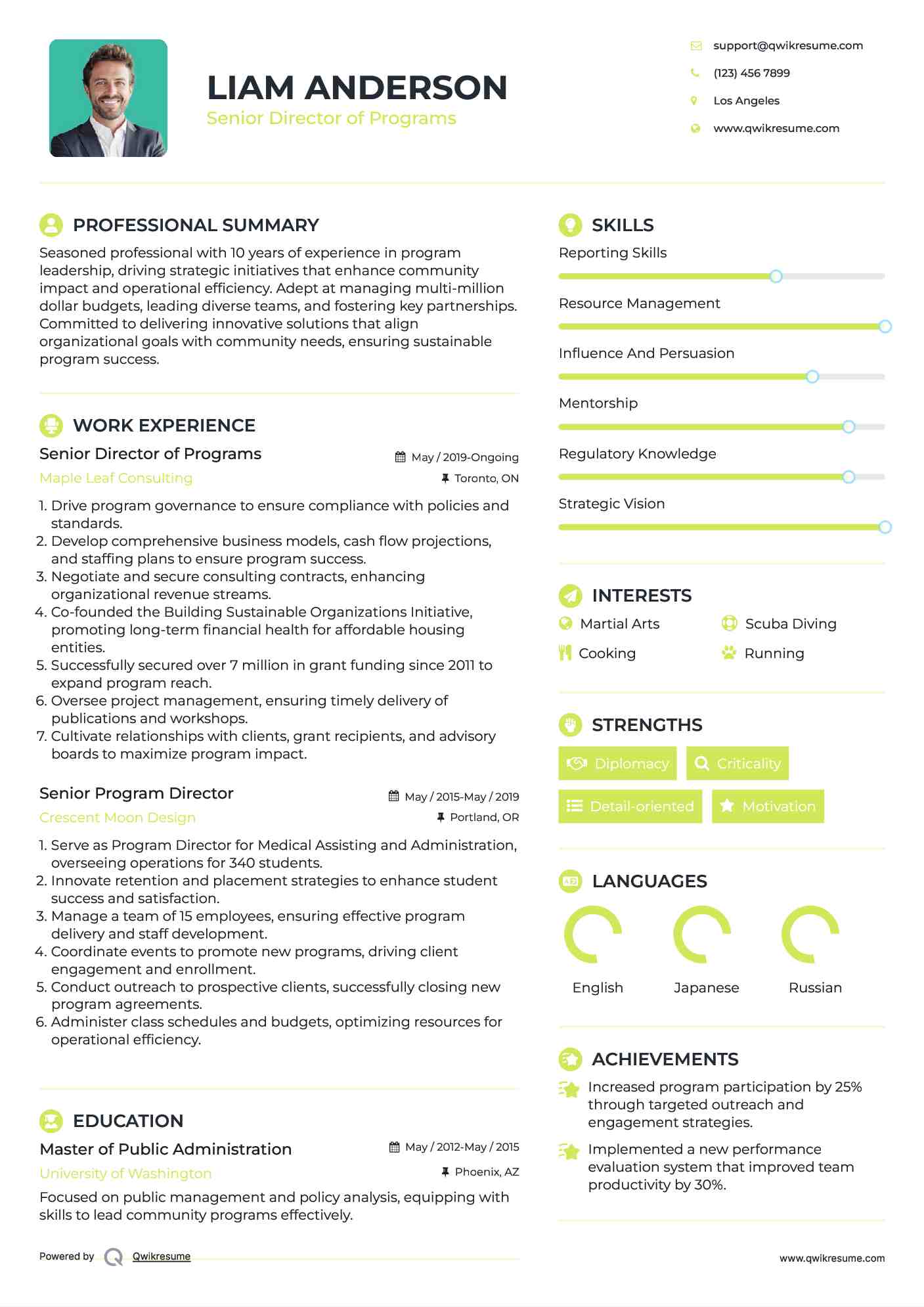 Senior Director of Programs Resume Format