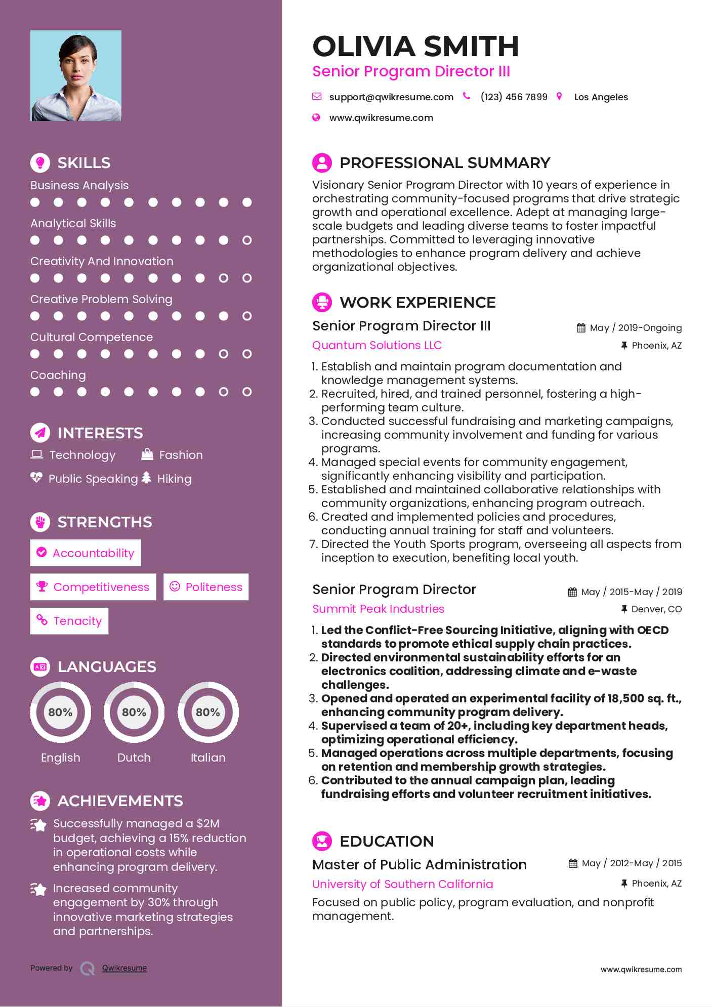 Senior Program Director III Resume Model