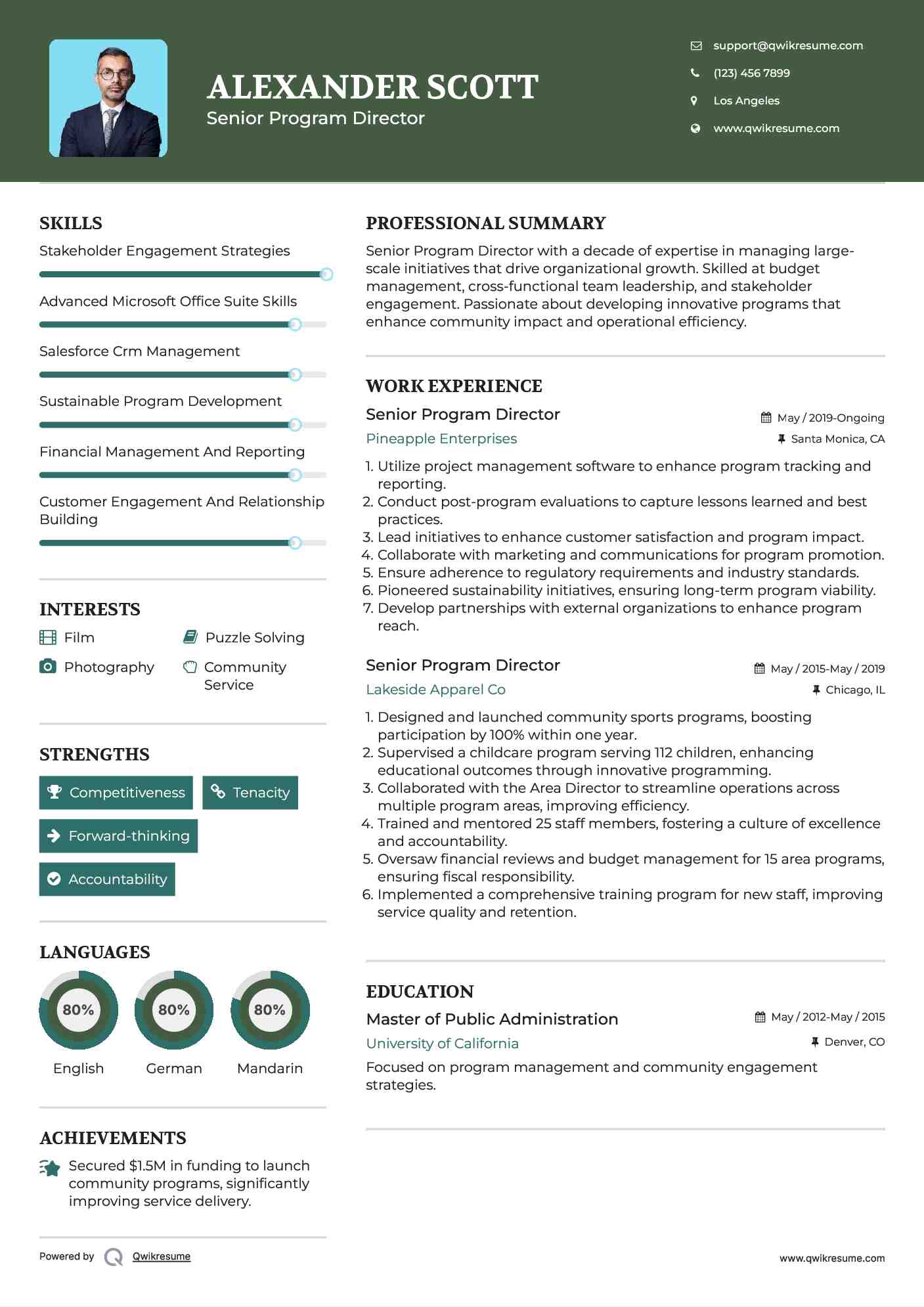 Senior Program Director
 Resume Model