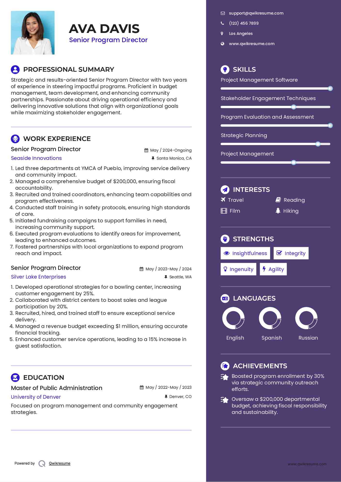Senior Program Director Resume Model