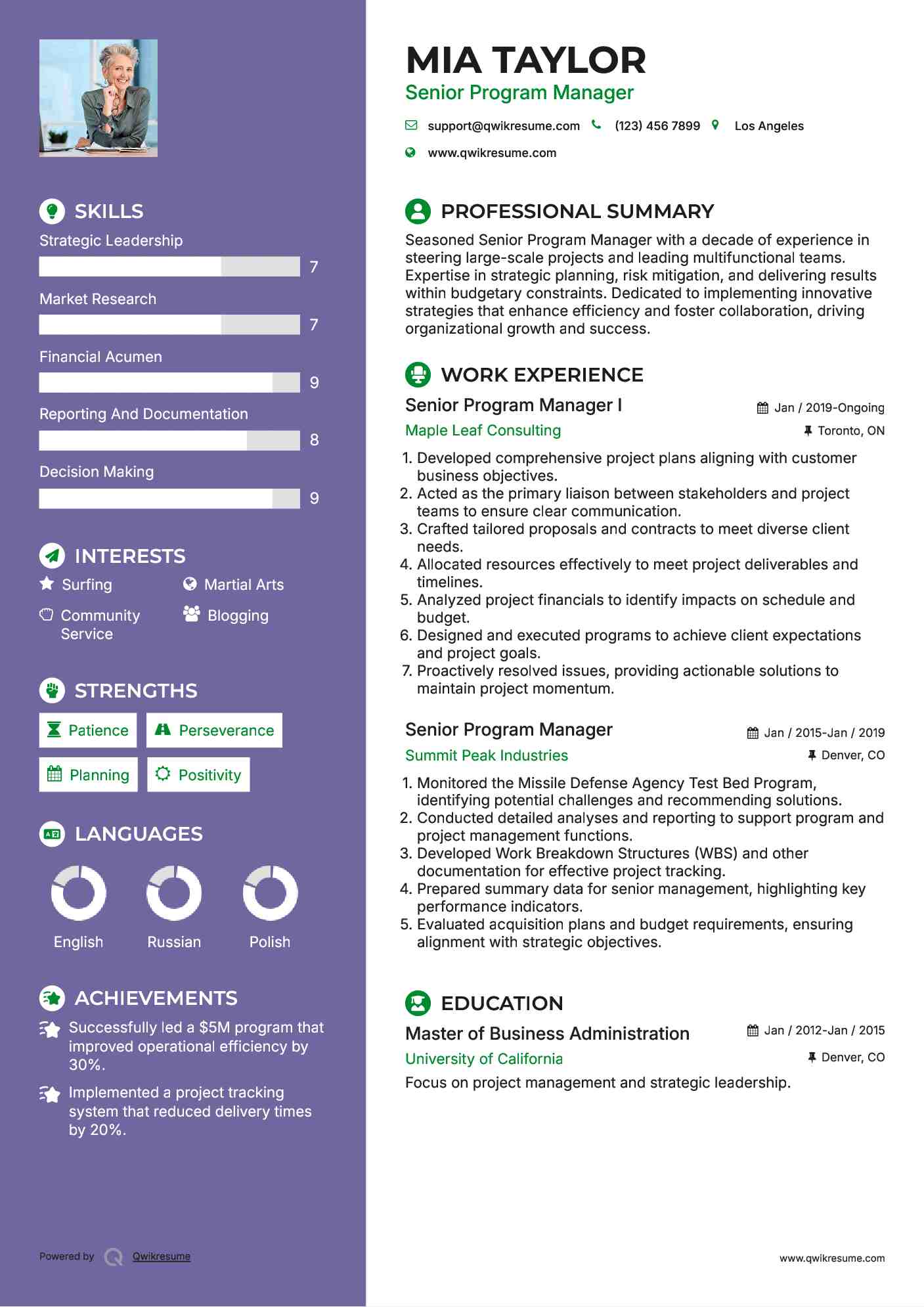 Senior Program Manager I Resume Model